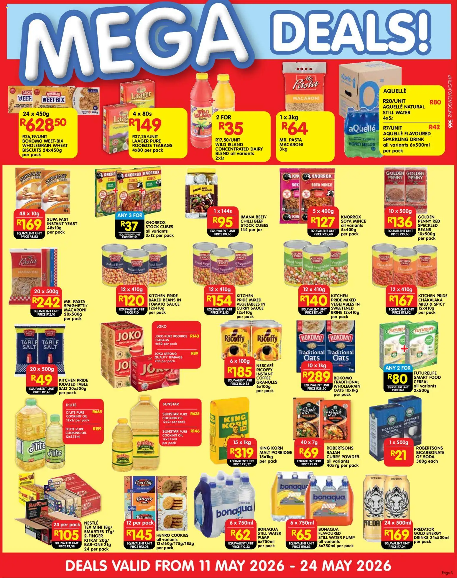 New Shoprite catalogue – valid from 11.05.2026 | Page: 3 | Products: Table, Coffee, Powder, Pasta