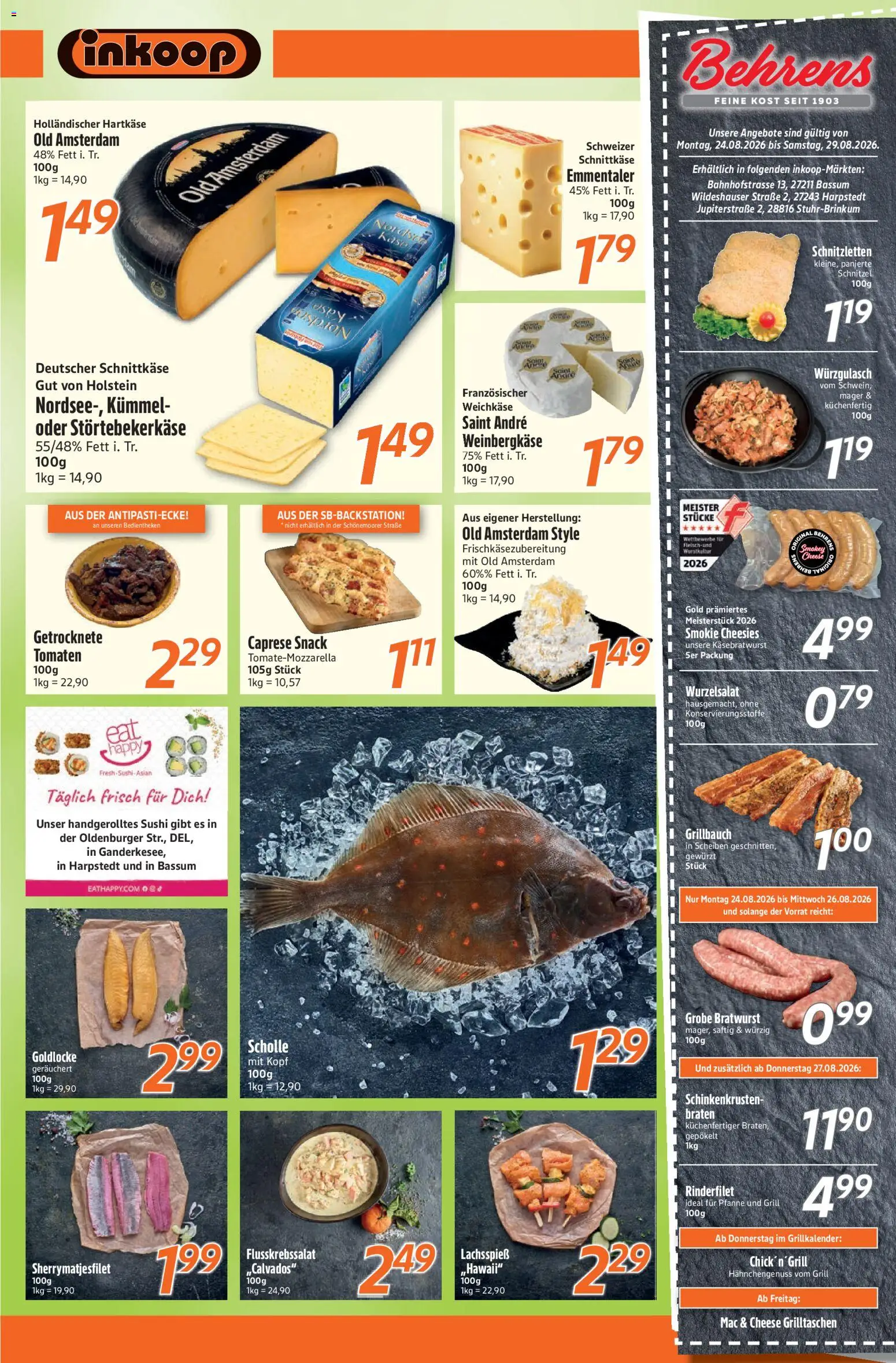 Inkoop Prospekt – gültig ab 24.08.2026 | Seite: 4 | Produkte: Rinderfilet, Bratwurst, Tomaten, Schnitzel