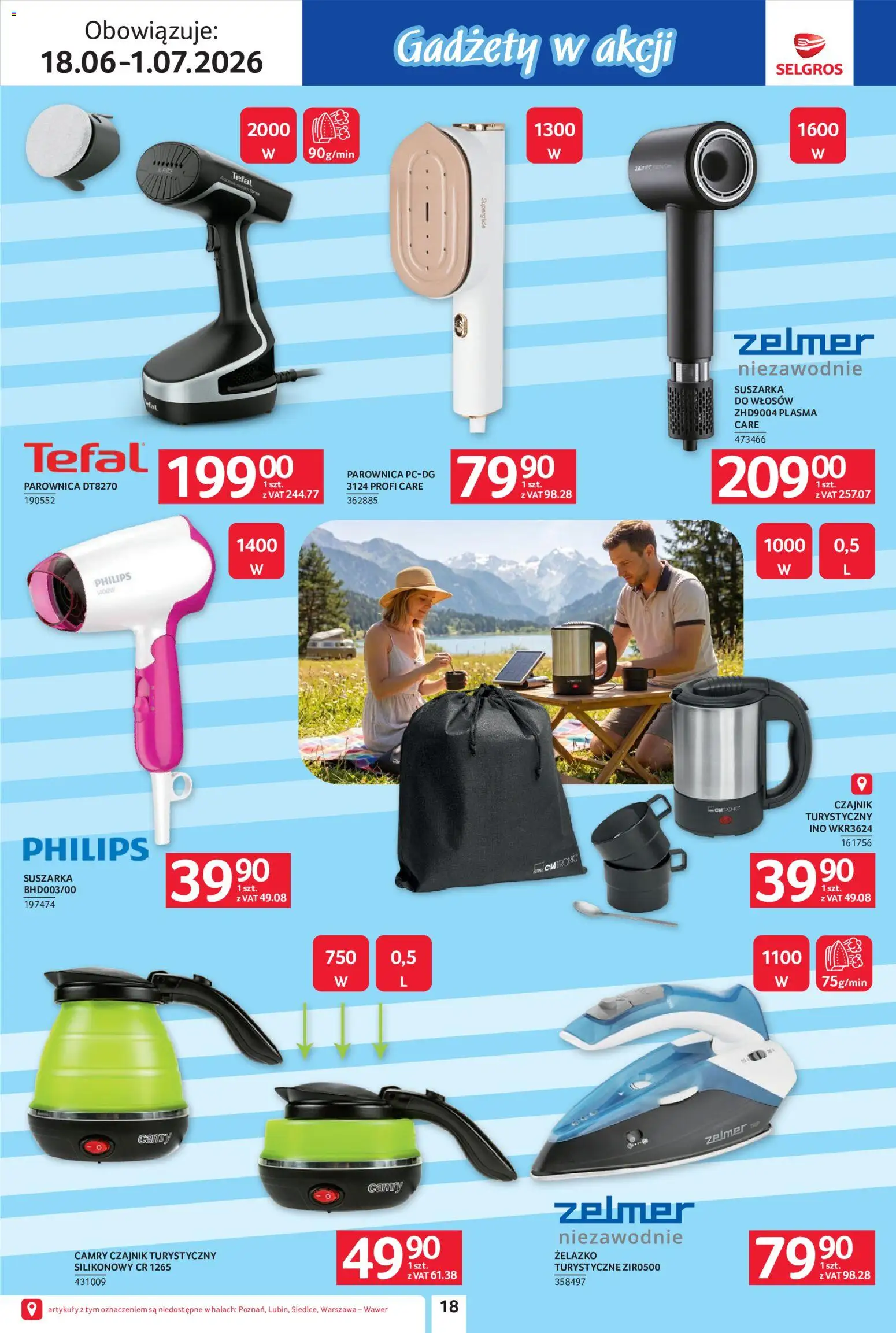 Selgros cash&carry gazetka - Urlop od 18.06.2026 | Strona: 18 | Produkty: Suszarka, Czajnik, Suszarka do włosów, Tefal