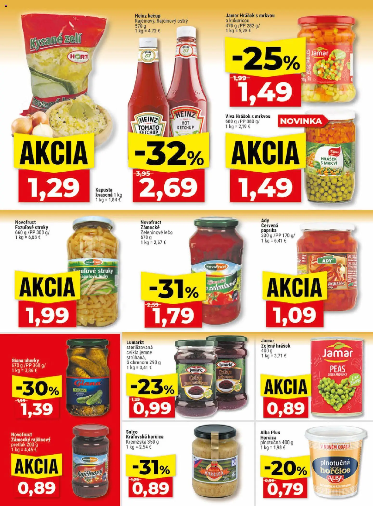 Nové Klas akcie – leták je platný od 20.07.2026 | Strana: 15 | Produkty: Hrášok, Pretlak, Cvikla, Horčica