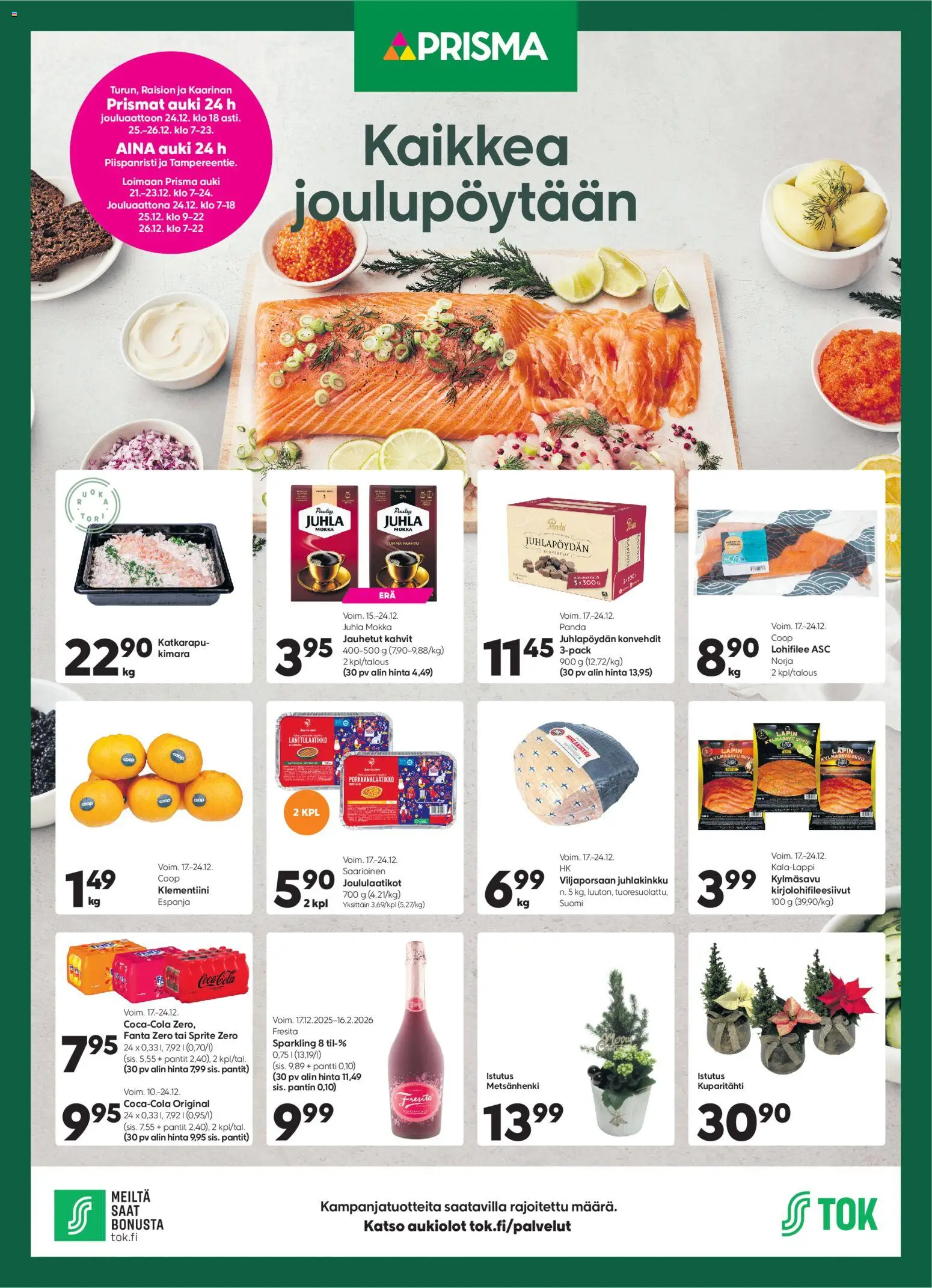 Prisma -Kaikkea joulupöytään – voimassa 25.12.2025 alkaen | Sivu: 1 | Tuotteet: Katkarapu, Sprite, Klementiini, Fanta