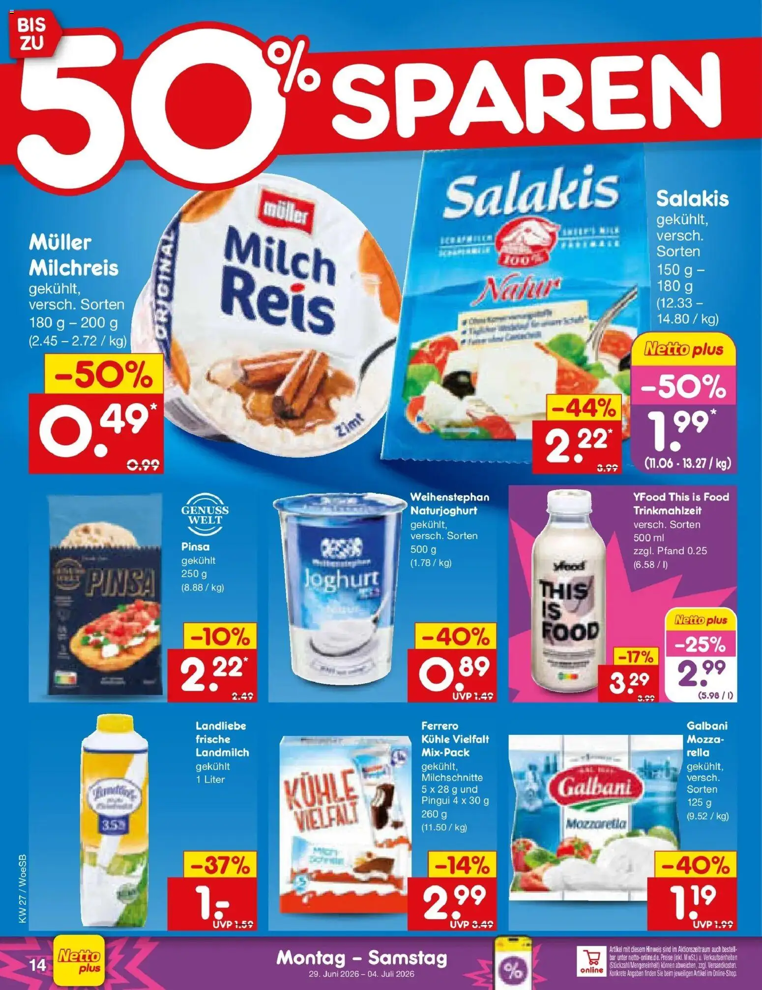 Netto Marken-Discount Prospekt Katzweiler – gültig ab 29.06.2026 | Seite: 20 | Produkte: Milch, Joghurt, Salakis, Reis