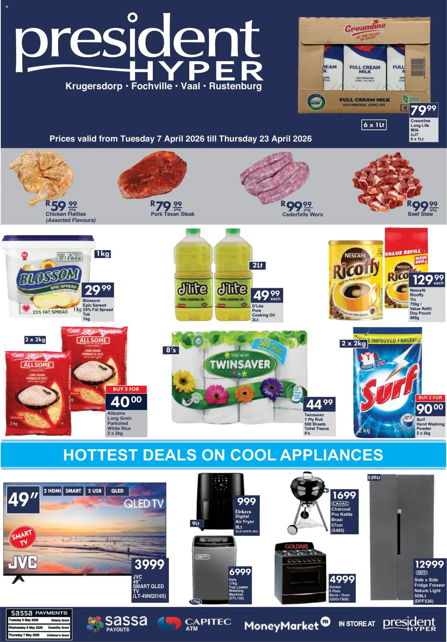 New President Hyper catalogue – valid from 07/04/2026 | Page: 1 | Products: Spread, Fridge, Pork, Rice