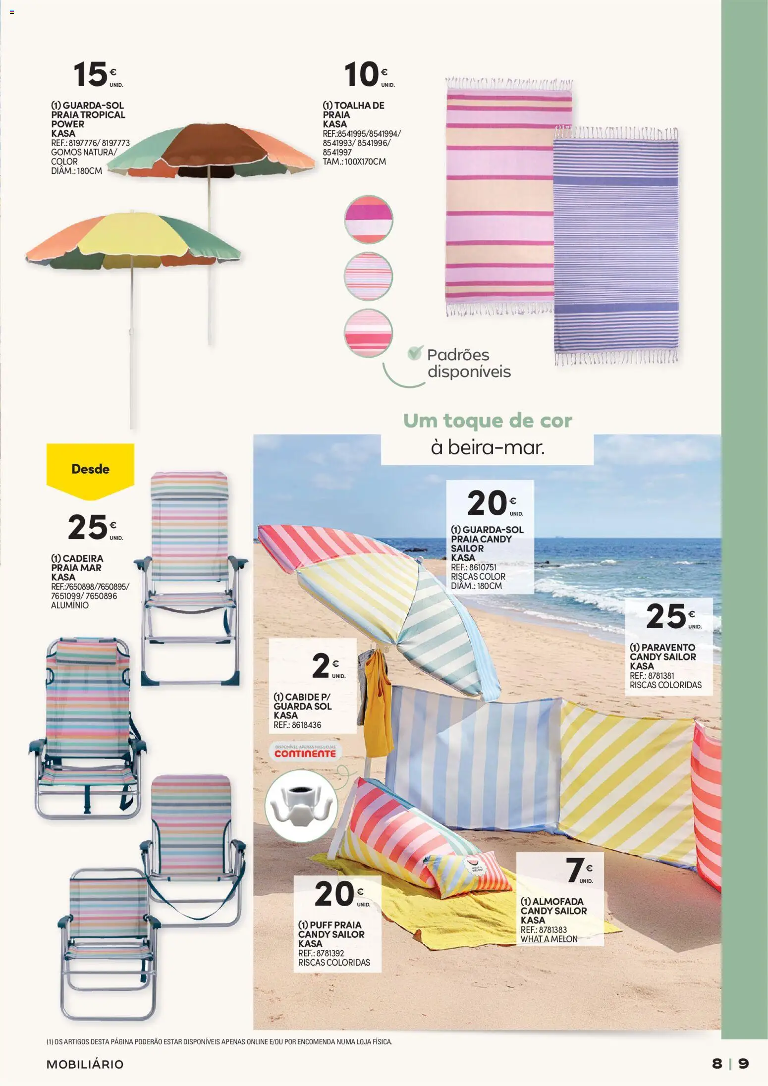 Continente - Férias de Verão  Abre espaço para a distração │ válido de 23/06/2026 | Página: 9 | Produtos: Puff, Guarda sol, Cadeira, Cabide