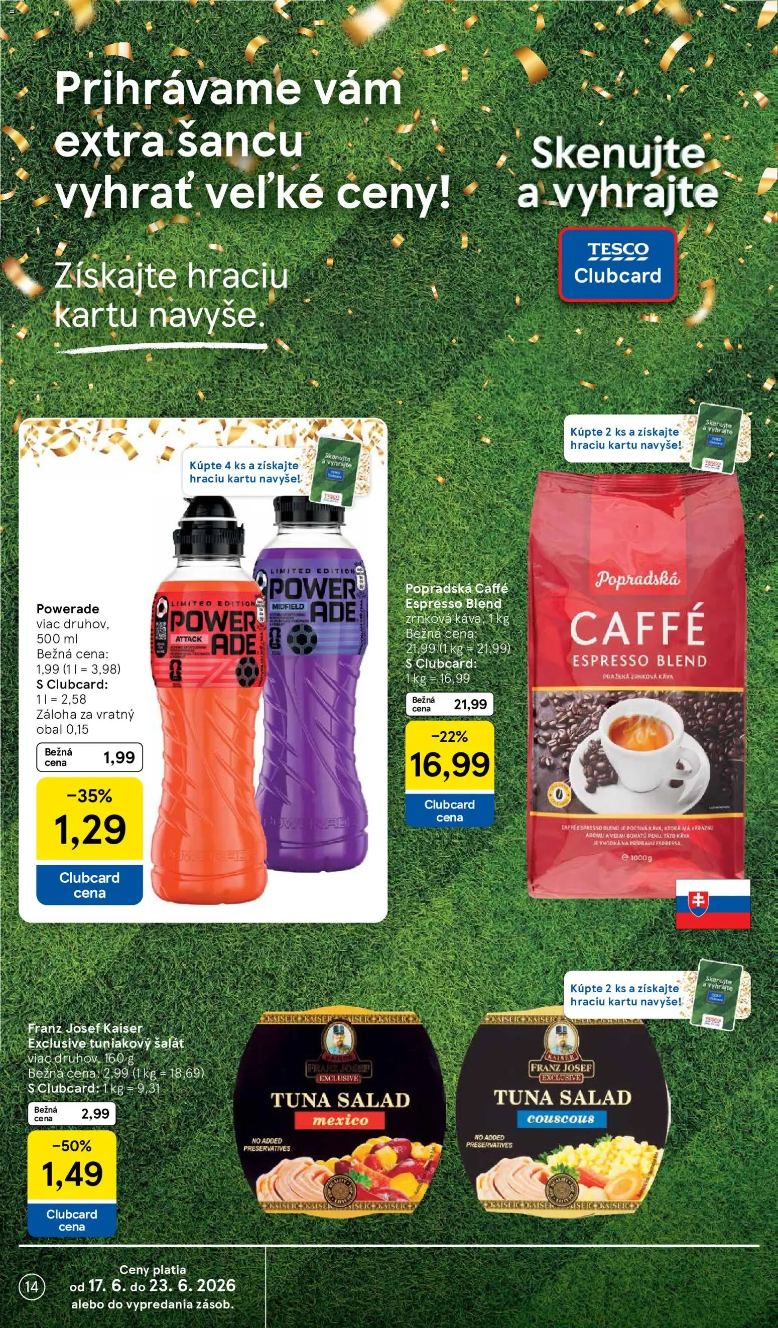 Nové Tesco akcie – leták je platný od 17.06.2026 | Strana: 14 | Produkty: Káva, Šalát, Zrnková káva