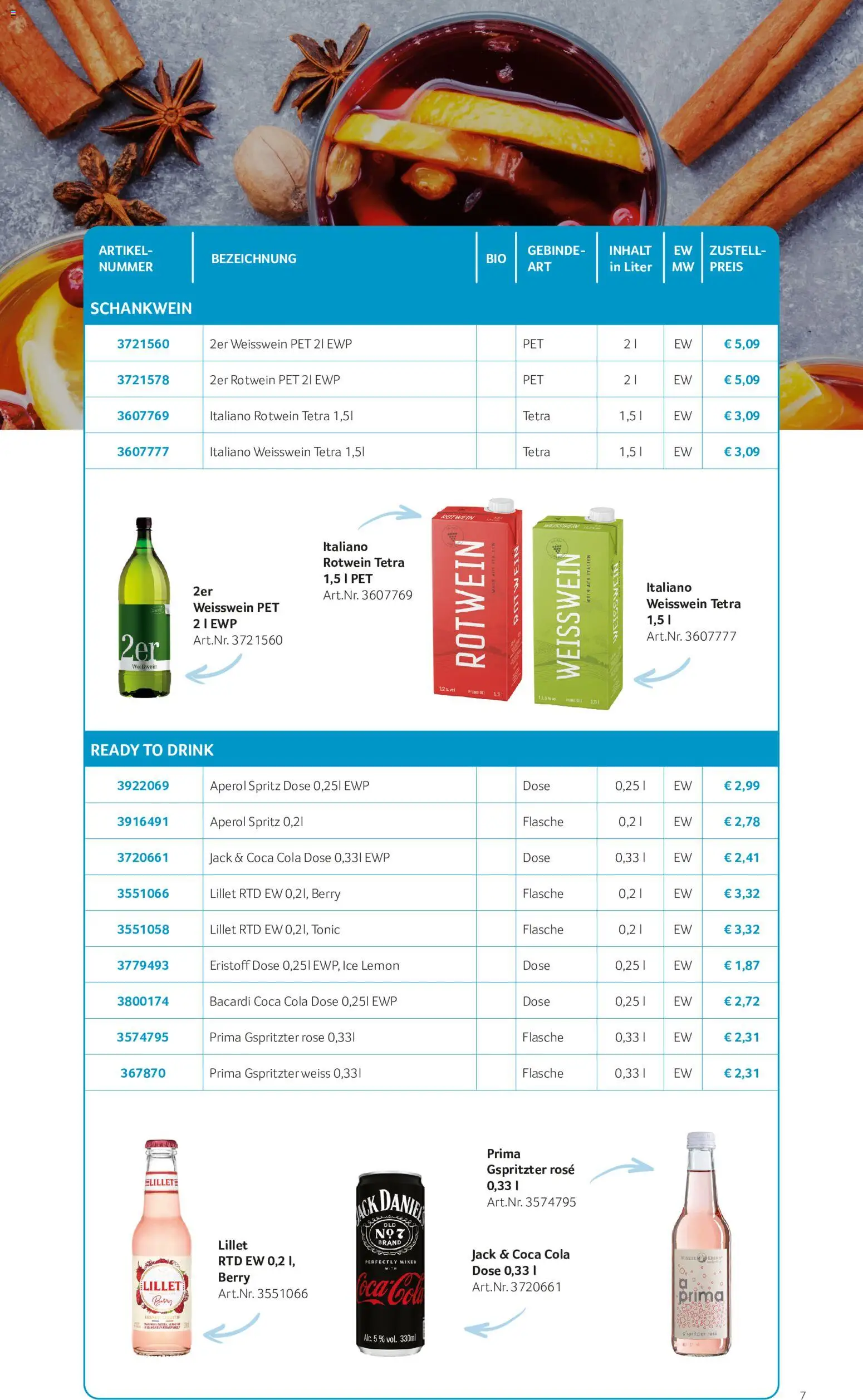 Transgourmet Trinkwerk Winterzeit gültig ab 01.09.2026 | Seite: 7 | Produkte: Aperol, Rotwein, Weißwein, Wein