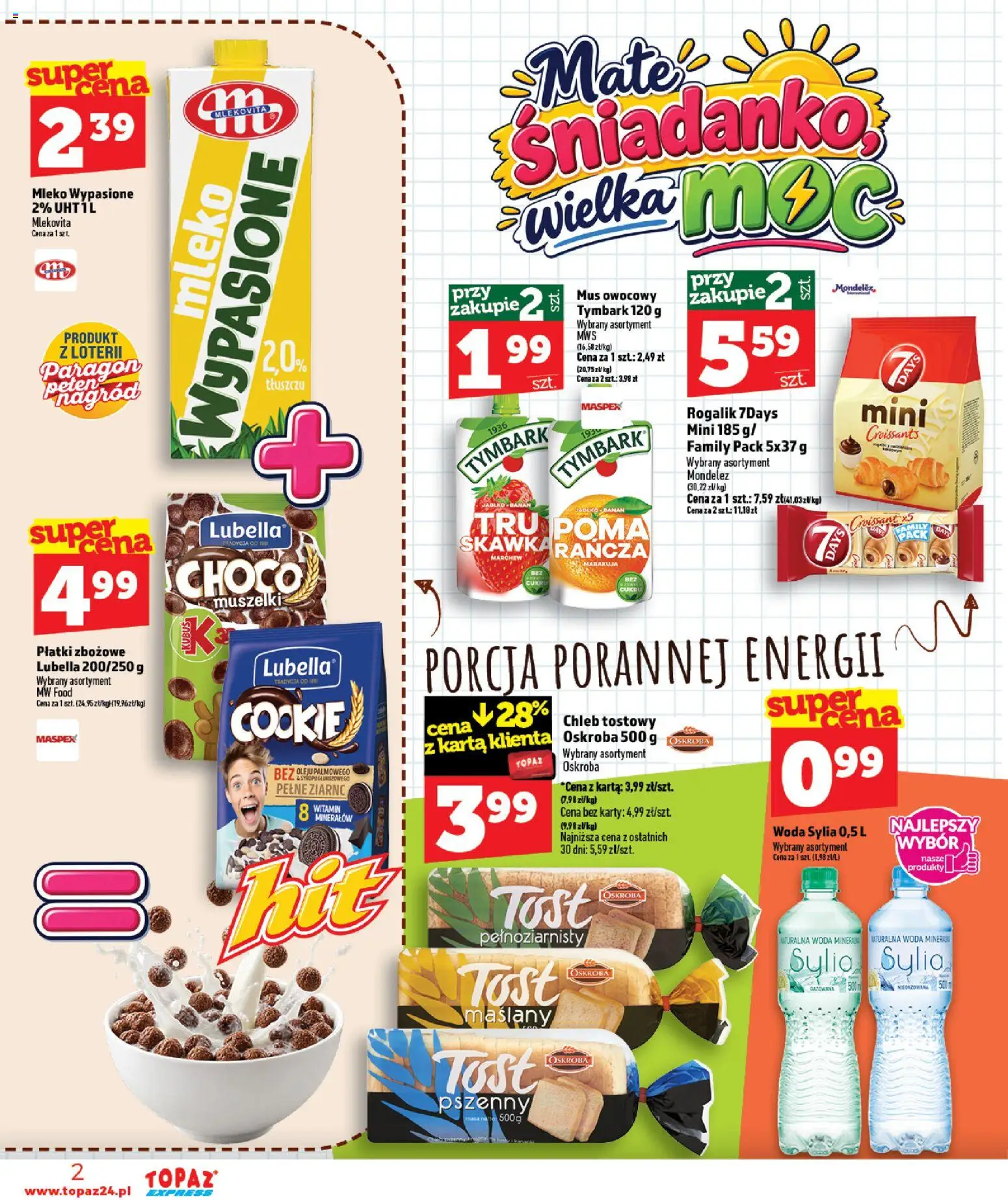 Topaz gazetka - Express od 10.09.2026 | Strona: 2 | Produkty: Karta, Mleko wypasione, Kubuś, 7days