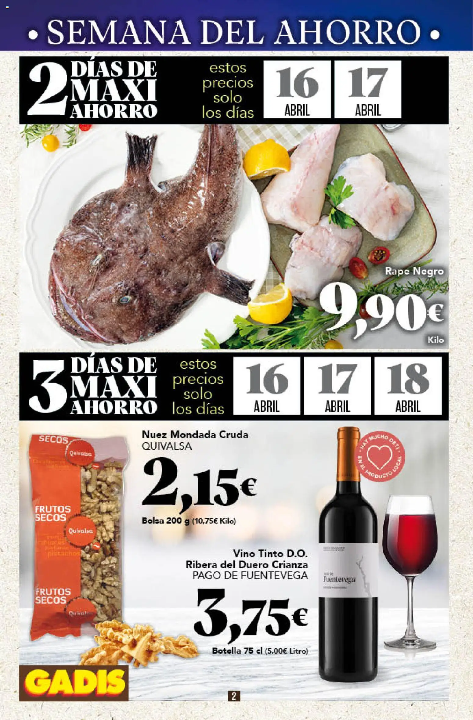 Gadis folleto │ válido desde el 16.04.2026 | Página: 2 | Productos: Vino, Frutos secos, Bolsa