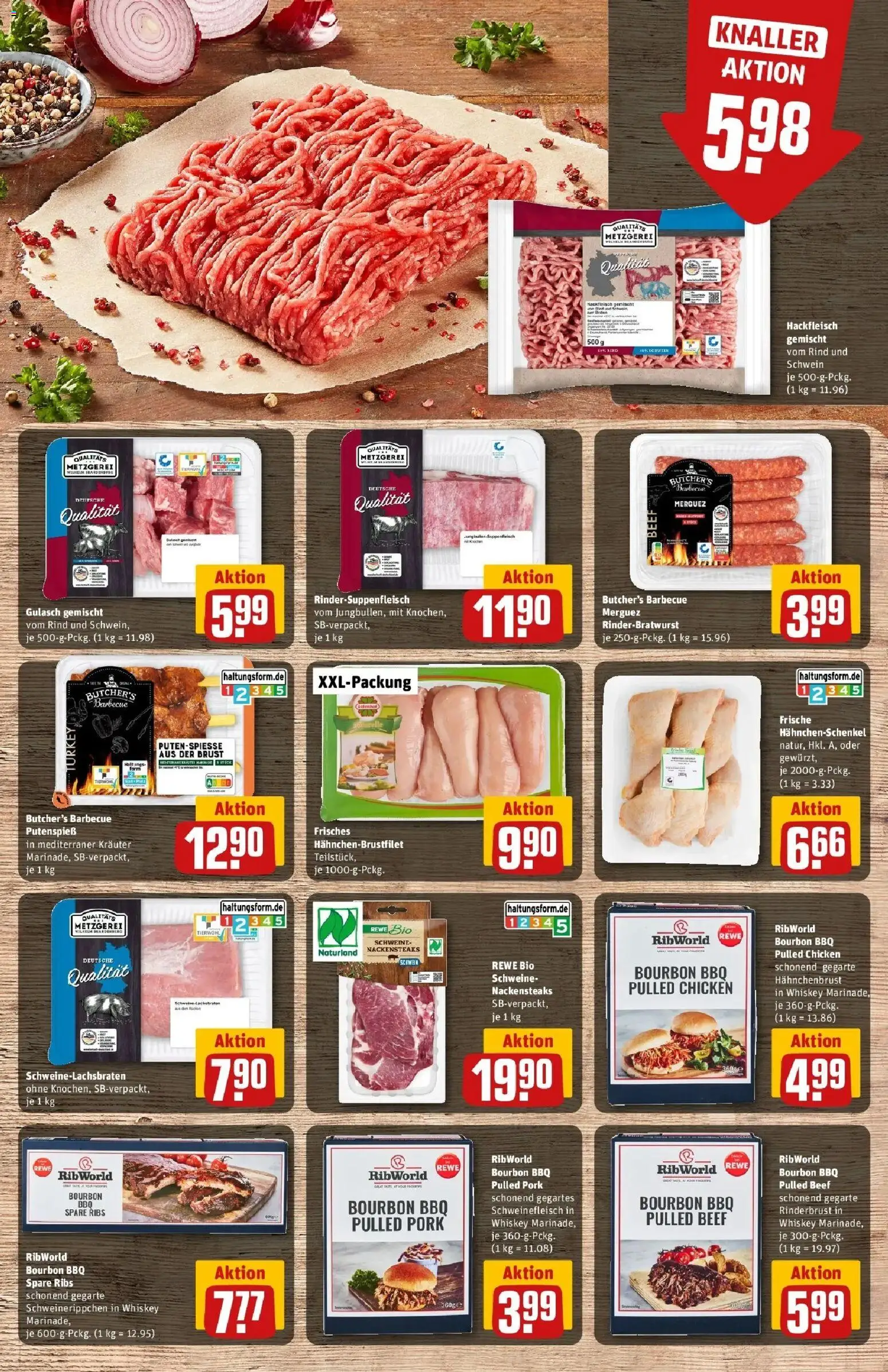 REWE Prospekt ab 04.05.2026 zum Blättern » Angebote | Seite: 12 | Produkte: Nackensteaks, Spare ribs, Schweinefleisch, Hackfleisch