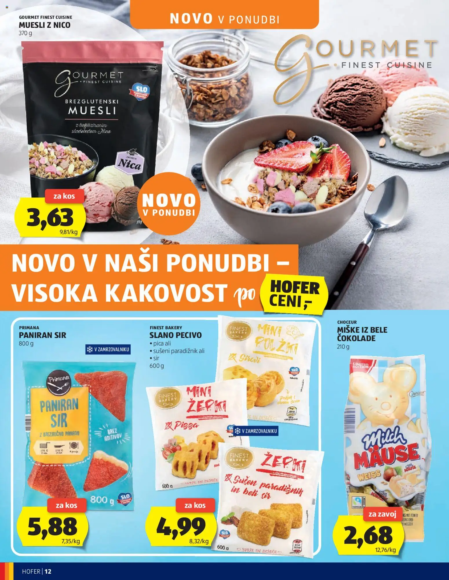 Novi Hofer katalog ponudbe – veljaven od 08.07.2026 | Stran: 12 | Izdelki: Muesli, Kos, Limpiador íntimo, Paradiznik