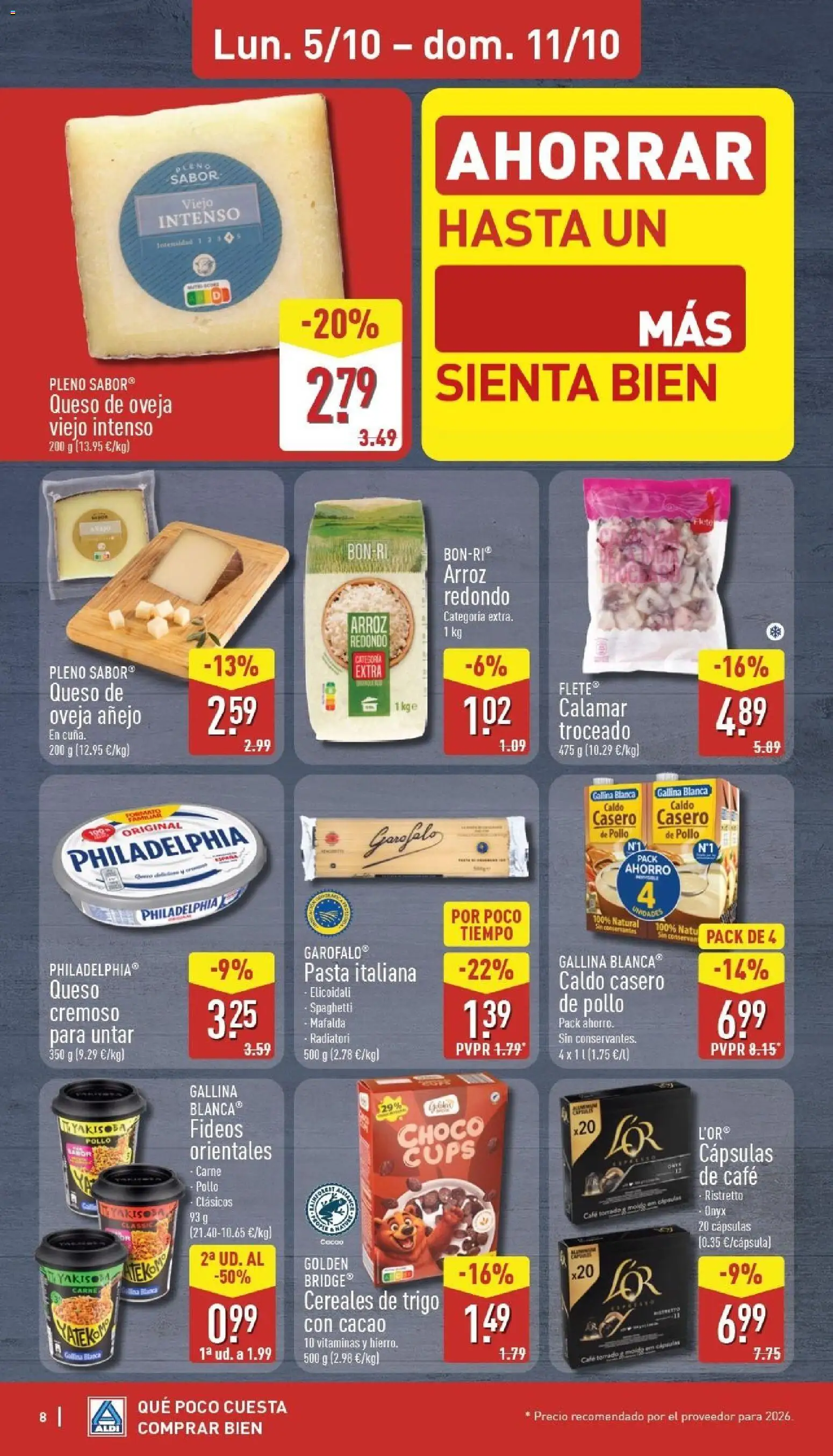 Aldi folleto Baleares │ válido desde el 05/10/2026 | Página: 8 | Productos: Cápsulas, Queso de oveja, Fideos, Pasta