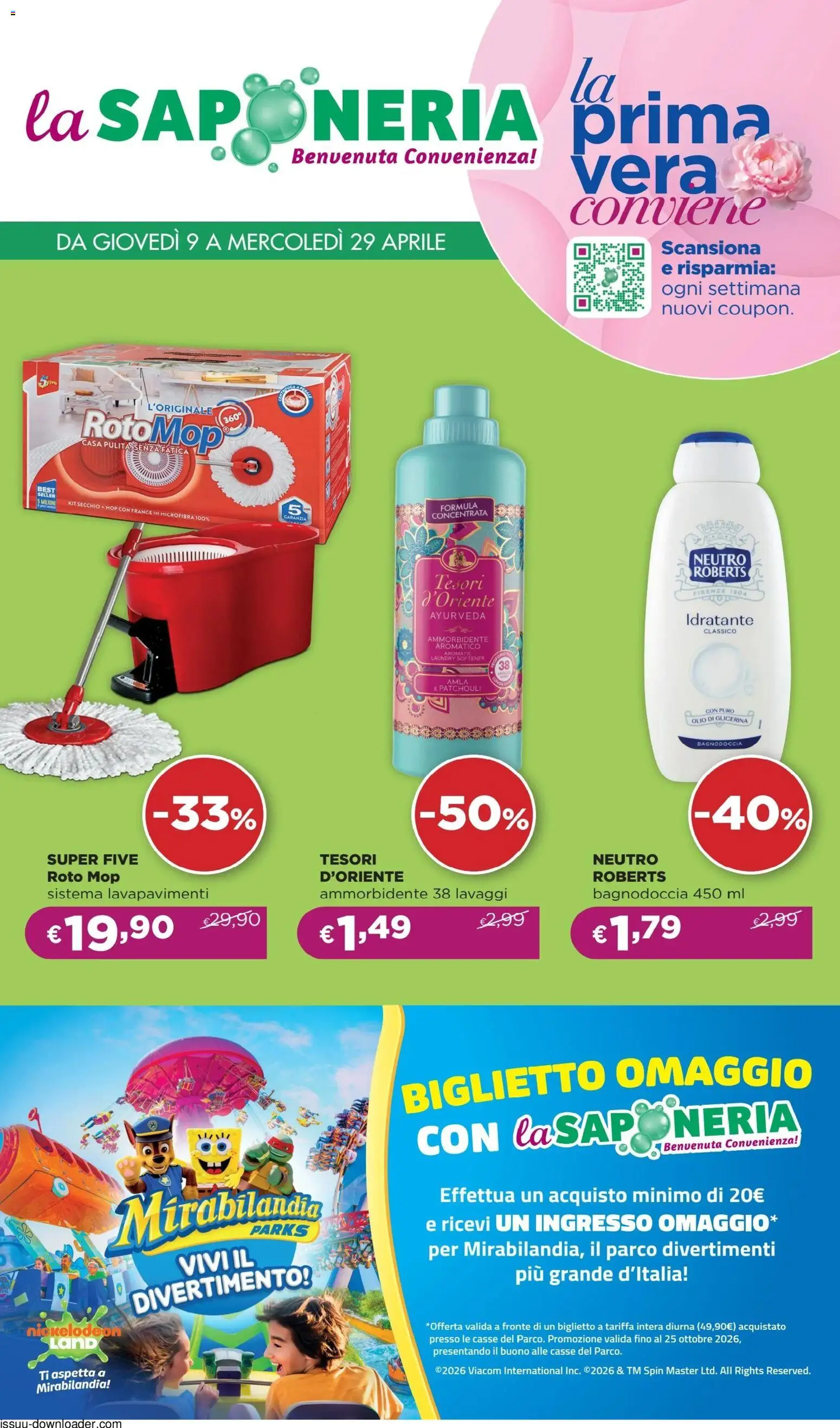 Volantino La Saponeria del 09.04.2026 | Pagina: 1 | Prodotti: Ammorbidente, Olio, Secchio