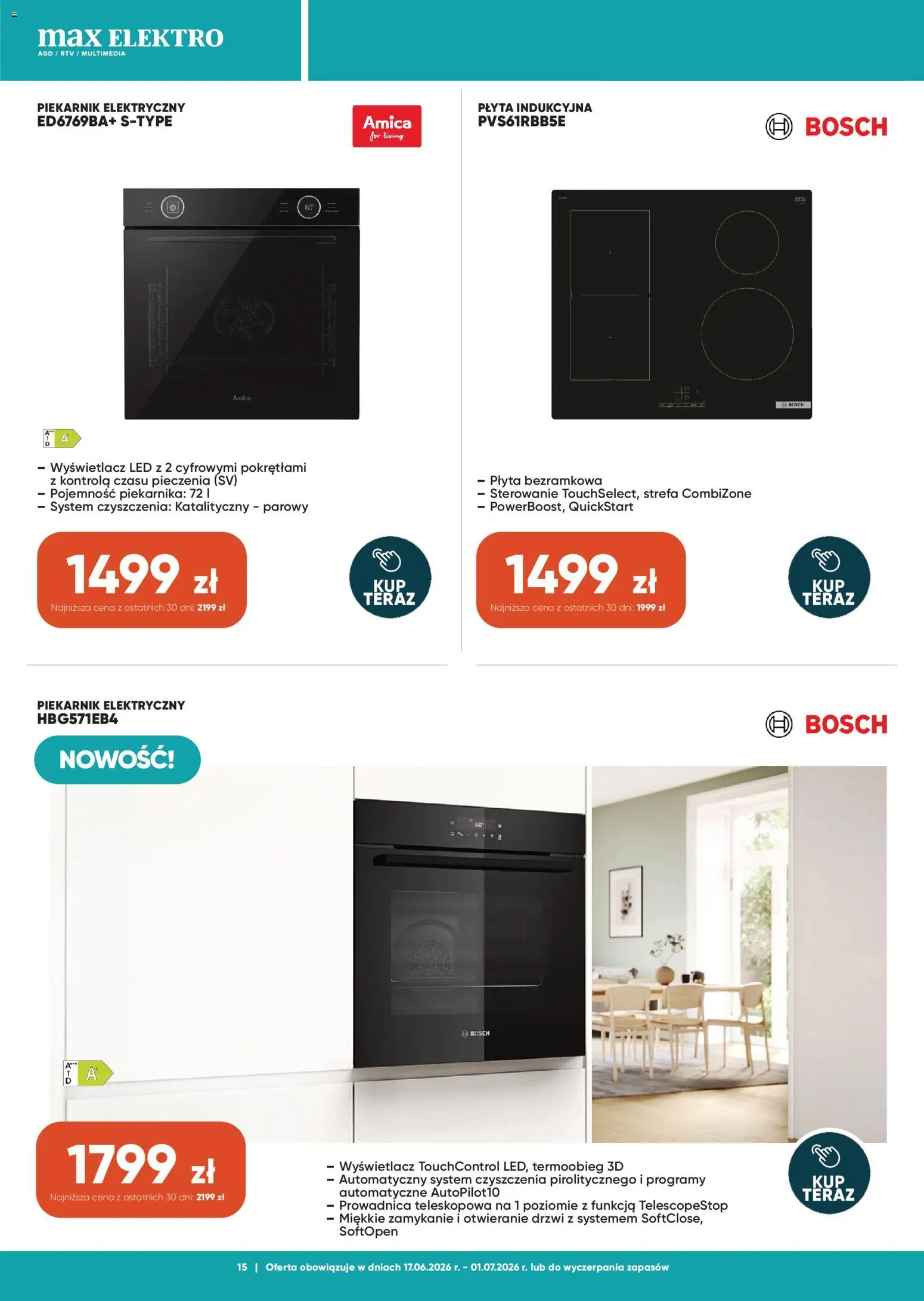 Max elektro gazetka od 17.06.2026 | Strona: 15 | Produkty: Płyta indukcyjna, Piekarnik