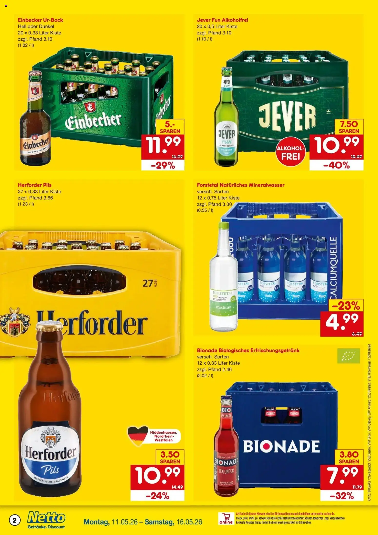 Netto Marken-Discount Prospekt Brilon	 – gültig ab 10.05.2026 | Seite: 2 | Produkte: Pils, Bionade, Mineralwasser, Jever
