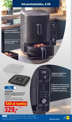 Pogląd oferty "SILVERCREST Frytkownica beztłuszczowa Air Fryer, 2470 W, z podwójnym koszem, 9 L, 7 programów, w zestawie 2 podstawki oraz 2 kratki" - ważna od 04.05.2026 | Strona: 15 | Produkty: Frytkownica, Frytkownica beztłuszczowa, Finish