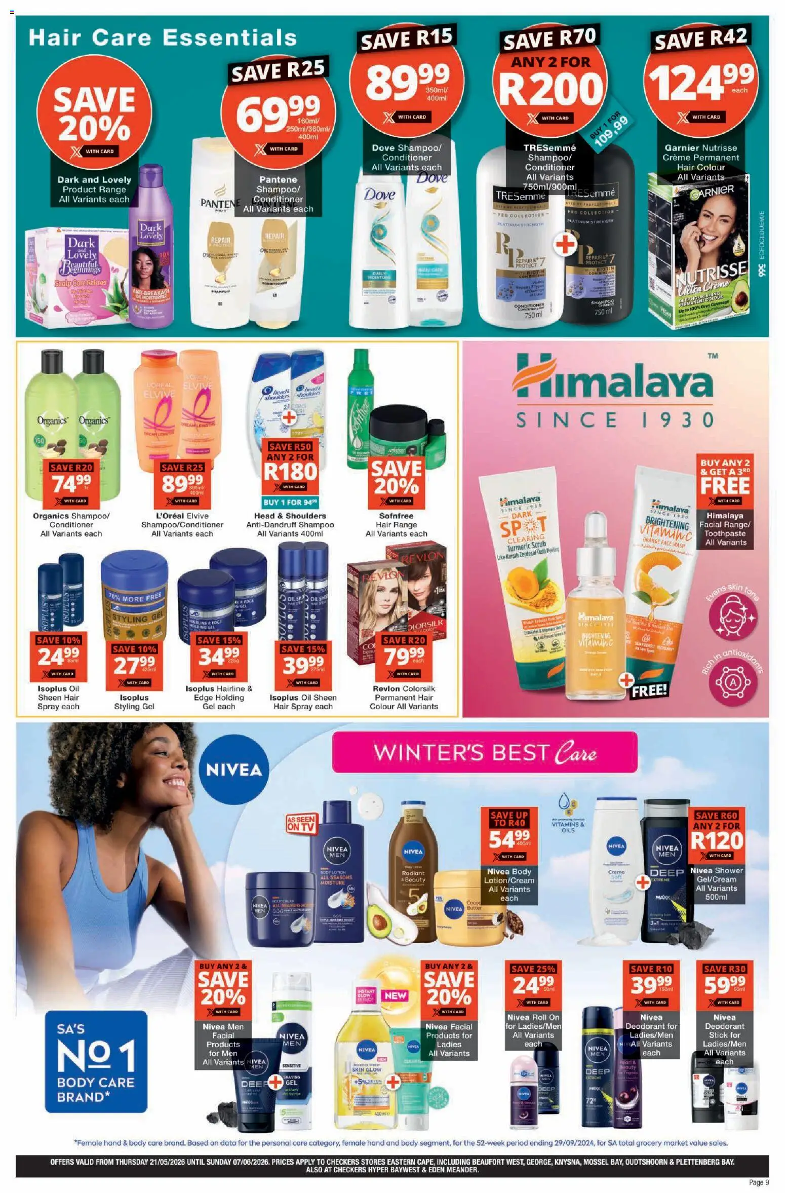 New Checkers catalogue – valid from 21.05.2026 | Page: 9 | Products: Shower, Shampoo, Cream, Relaxer