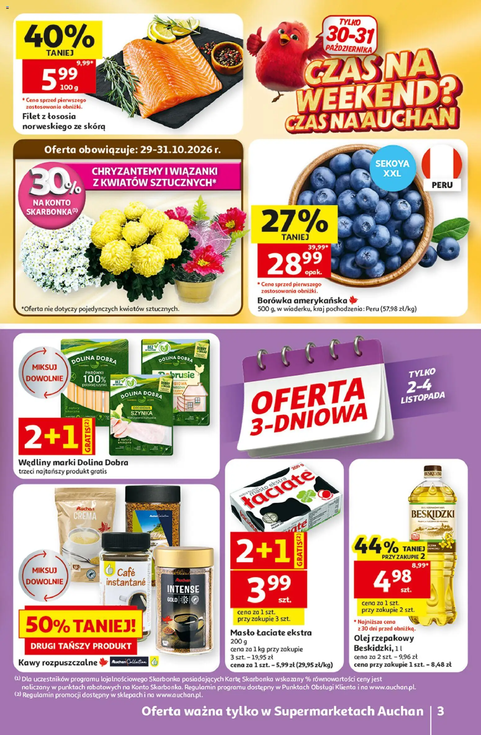 Auchan gazetka od 29.10.2026 | Strona: 3 | Produkty: Parówki, Filet, Masło, Wędliny