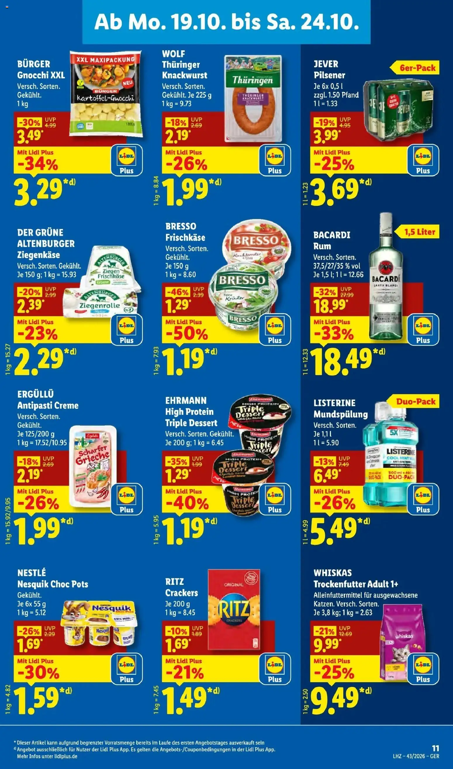 Lidl Prospekt Grimma (ab 19.10.2026) zum Blättern » Angebote | Seite: 19 | Produkte: Gnocchi, Rum, Burger, Pudding
