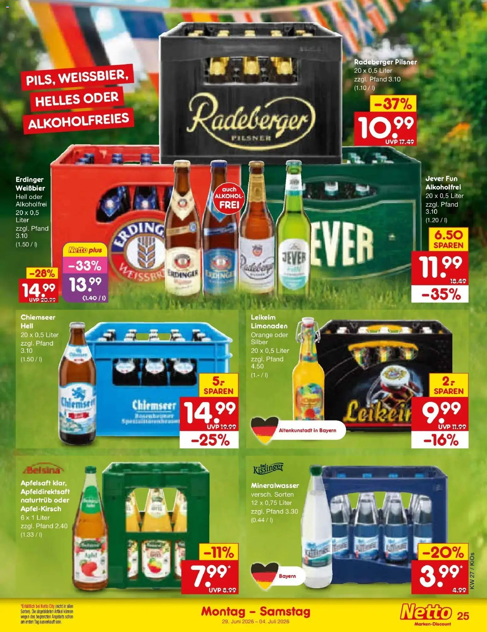 Netto Marken-Discount Prospekt Mistelbach – gültig ab 28.06.2026 | Seite: 37 | Produkte: Erdinger, Apfelsaft, Jever, Radeberger pilsner