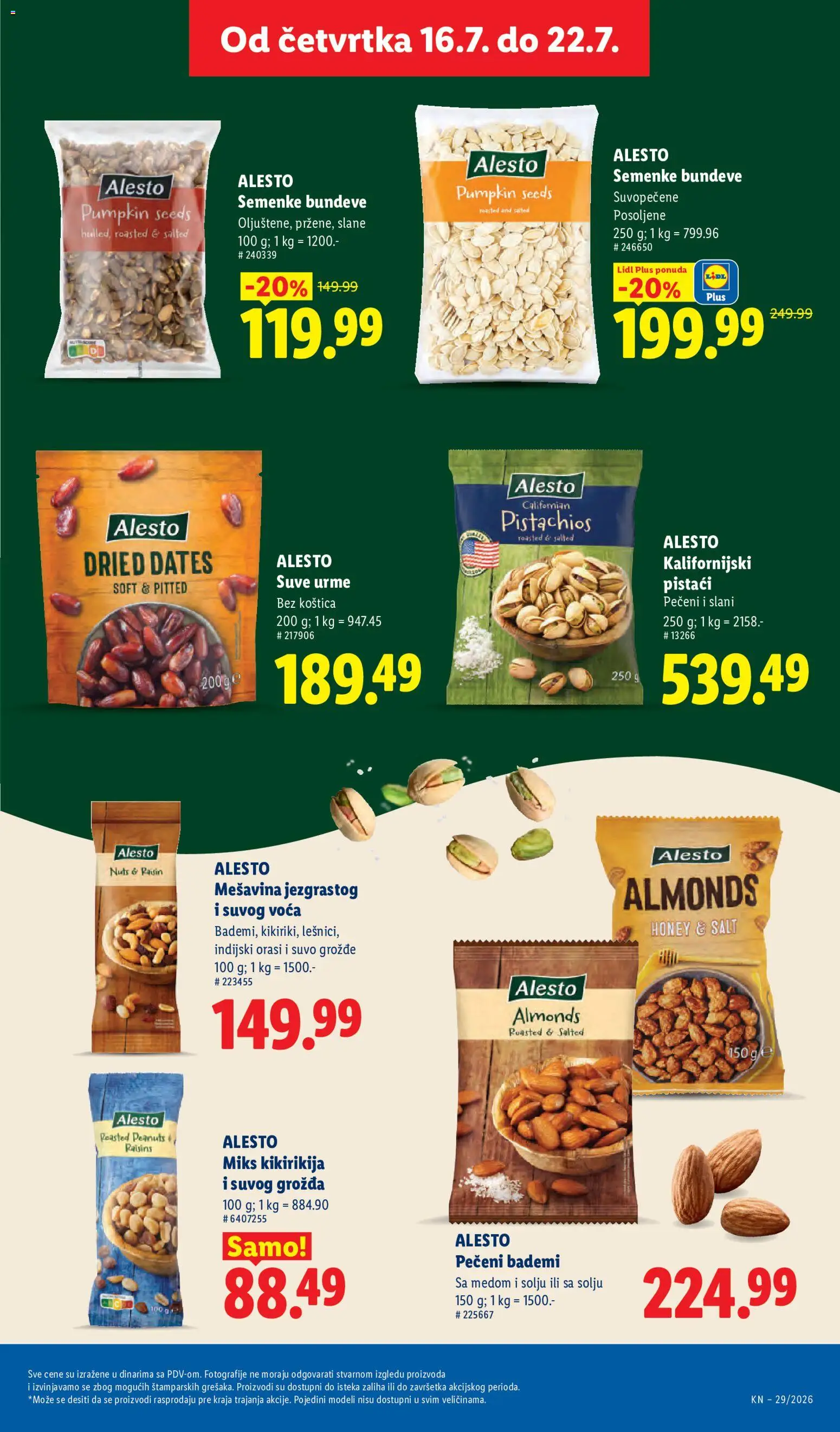Lidl katalog - važi od 16.07.2026 | Strana: 55 | Proizvode: Orasi, Suvo grožđe, Grožđe, Pečeni bademi