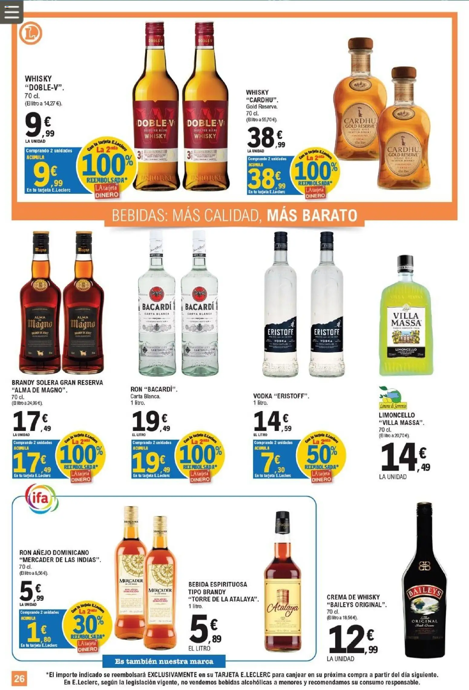 E.Leclerc folleto │ válido desde el 26/08/2026 | Página: 26 | Productos: Baileys, Crema, Vodka, Whisky