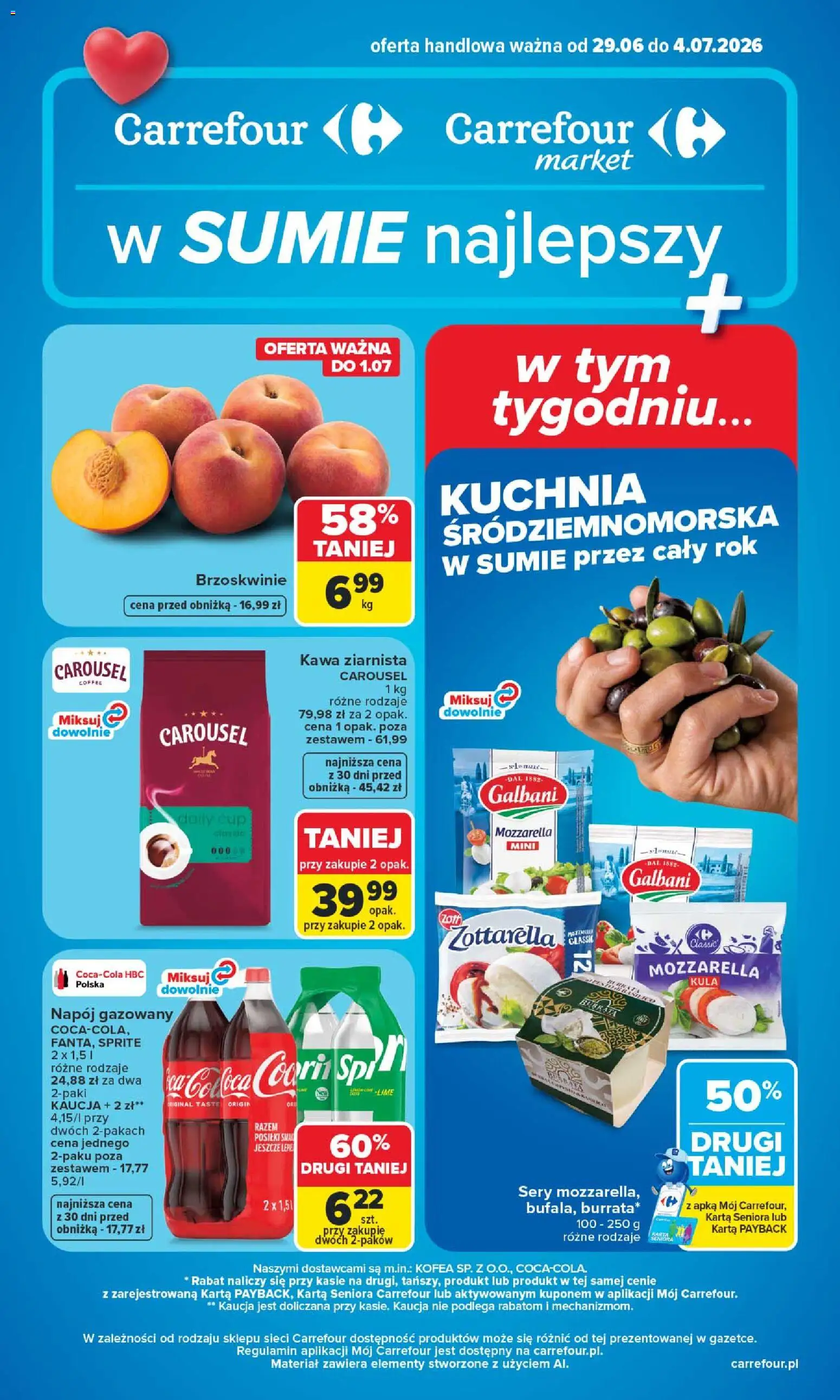 Carrefour gazetka od 29.06.2026 | Strona: 1 | Produkty: Karta, Sprite, Kawa, Mozzarella