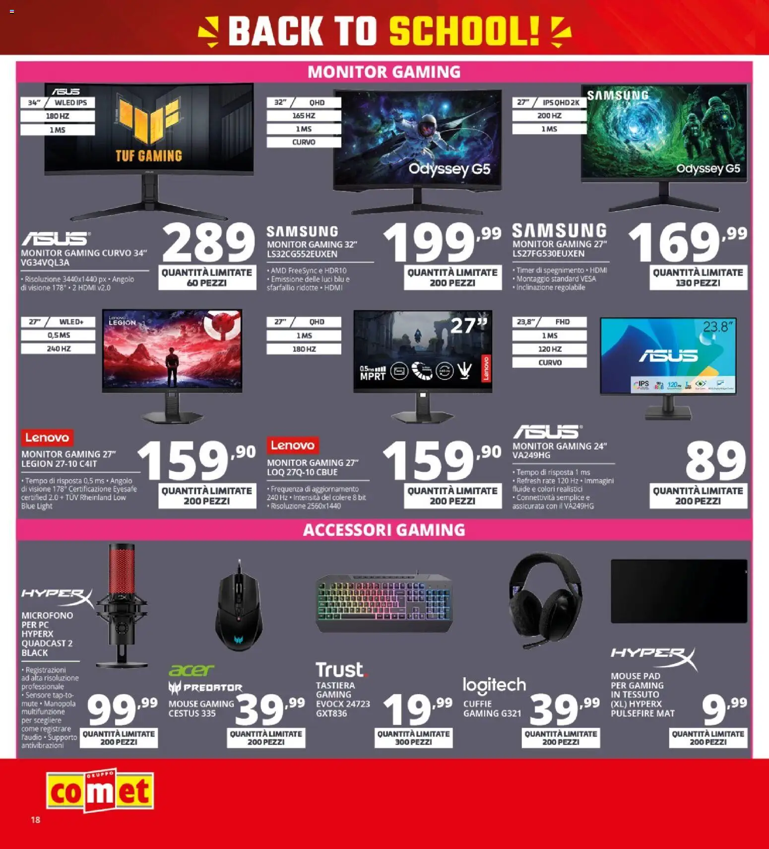 Volantino Comet del 10/09/2026 | Pagina: 18 | Prodotti: Mouse, Tastiera, Cuffie, Microfono