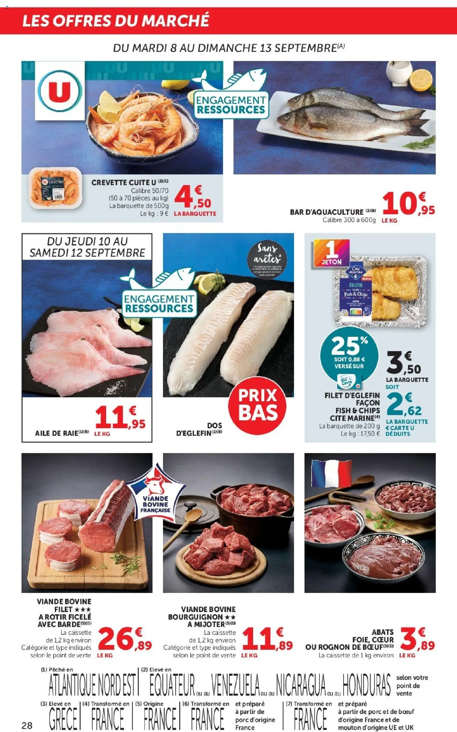 {H1} | Page: 28 | Produits: Crevette cuite, Crevette, Porc, Chips