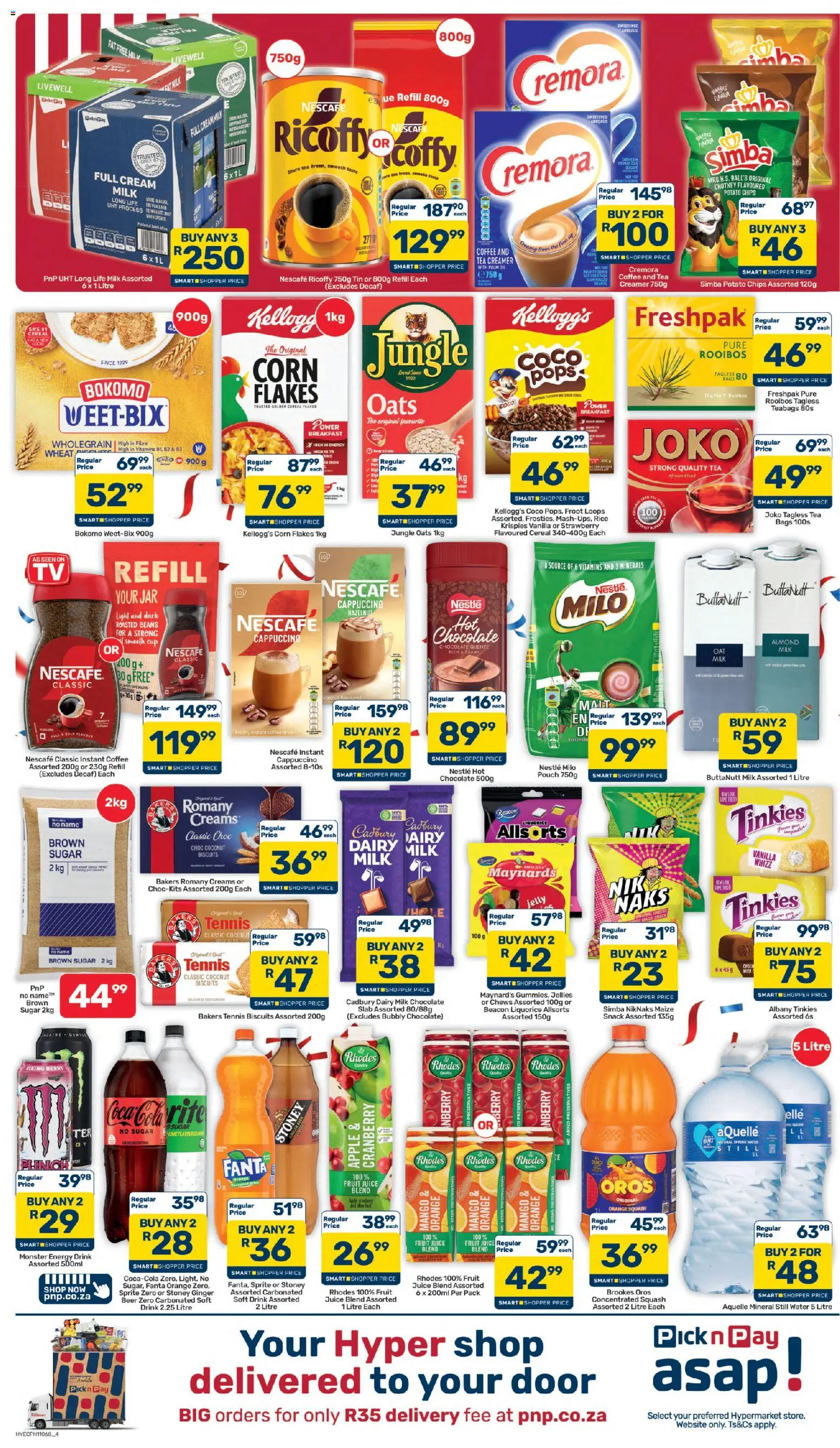 New Pick n Pay catalogue – valid from 24/07/2026 | Page: 4 | Products: Coffee, Juice, Rice, Chips