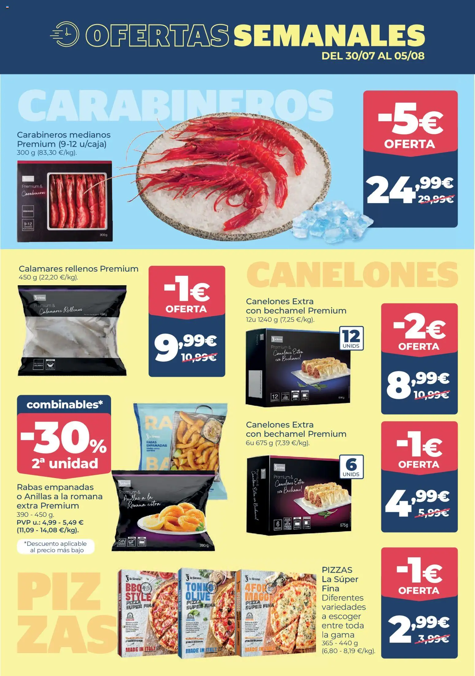 La Sirena folleto │ válido desde el 30/07/2026 | Página: 2 | Productos: Calamares, Pizza, Canelones