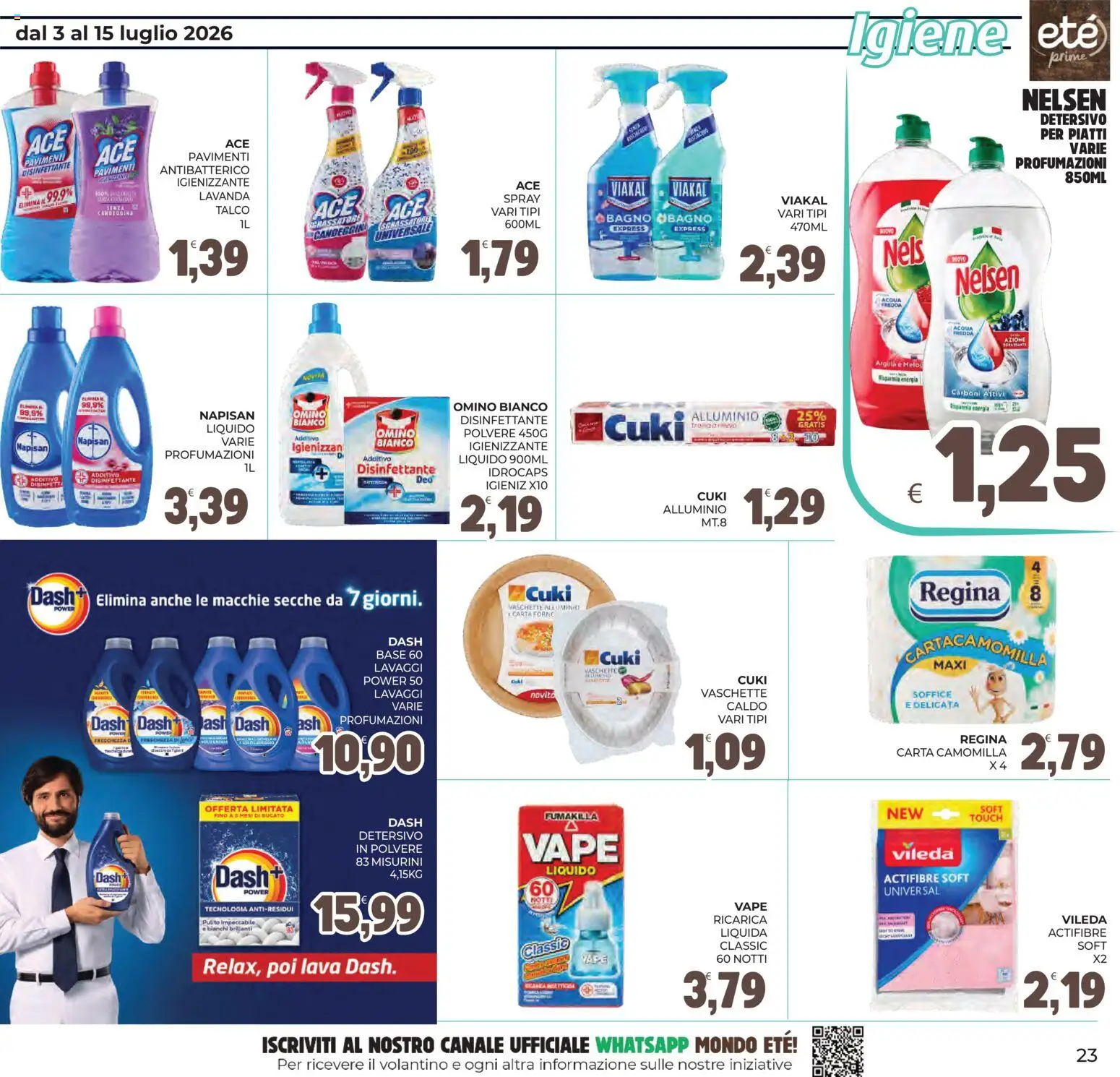 Volantino Eté del 03/07/2026 | Pagina: 23 | Prodotti: Detersivo per piatti, Alluminio, Bagno, Vaschette