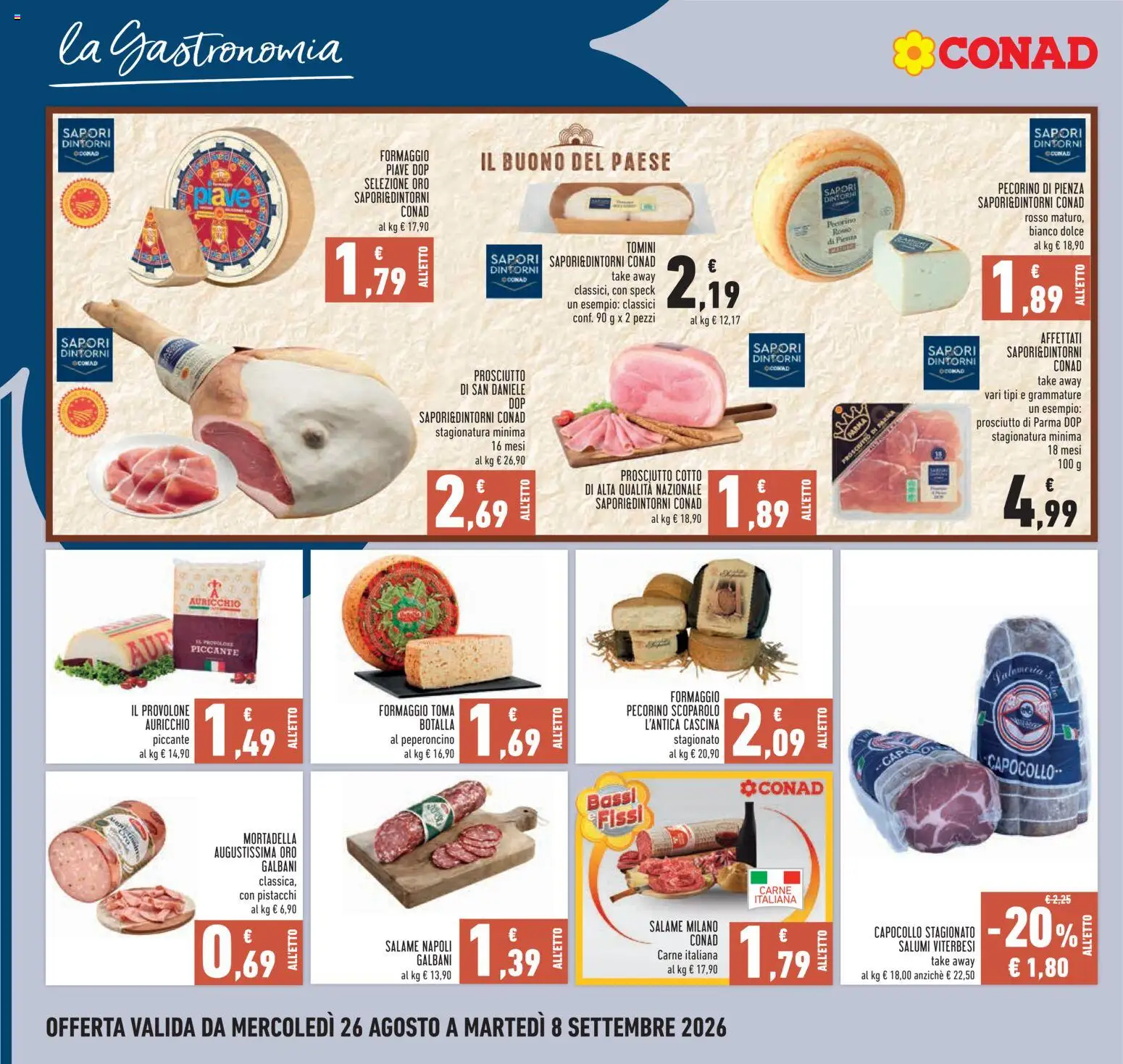 Volantino Conad del 26/08/2026 | Pagina: 8 | Prodotti: Speck, Prosciutto di Parma, Peperoncino, Pistacchi