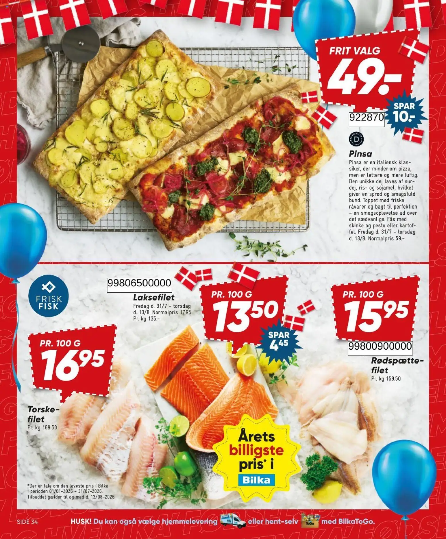Bilka tilbudsavis – gyldig fra 31/07/2026 | Side: 34 | Produkter: Skinke, Ris, Fisk, Pesto