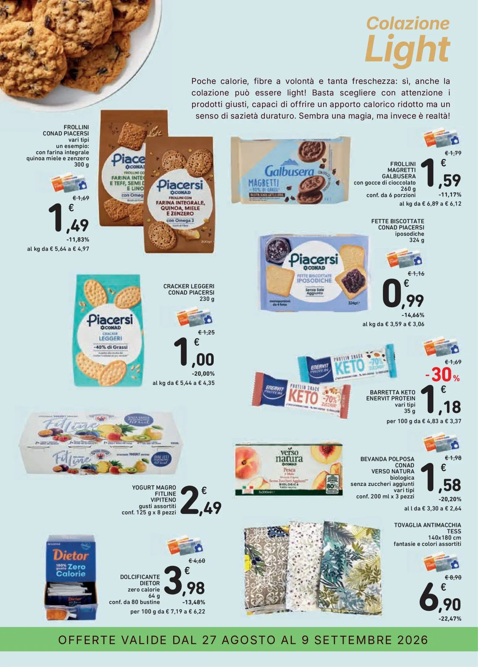 Volantino Conad del 27/08/2026 | Pagina: 13 | Prodotti: Farina, Cracker, Barretta, Tovaglia