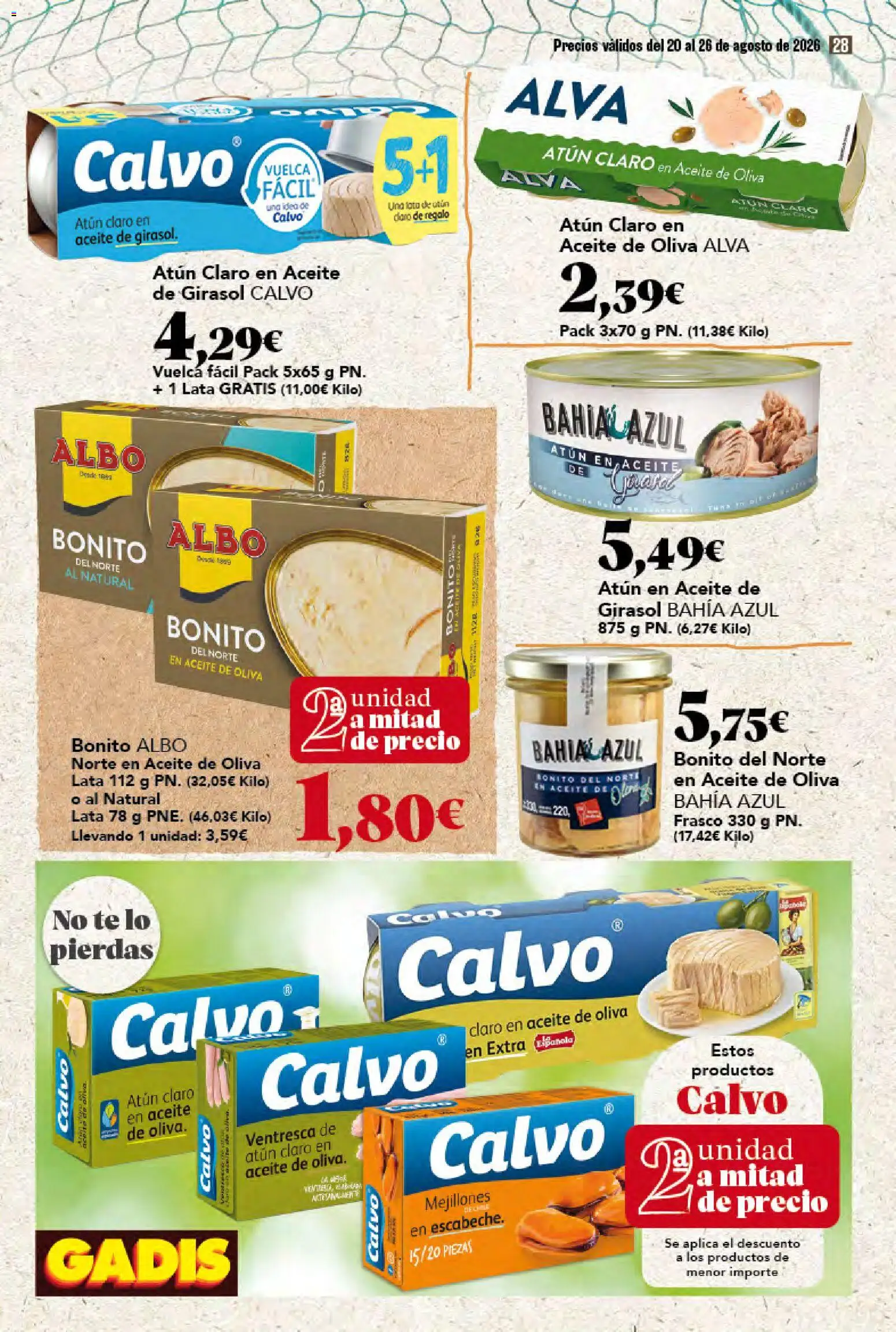 Gadis folleto │ válido desde el 20/08/2026 | Página: 28 | Productos: Atún, Aceite, Té, Aceite de oliva