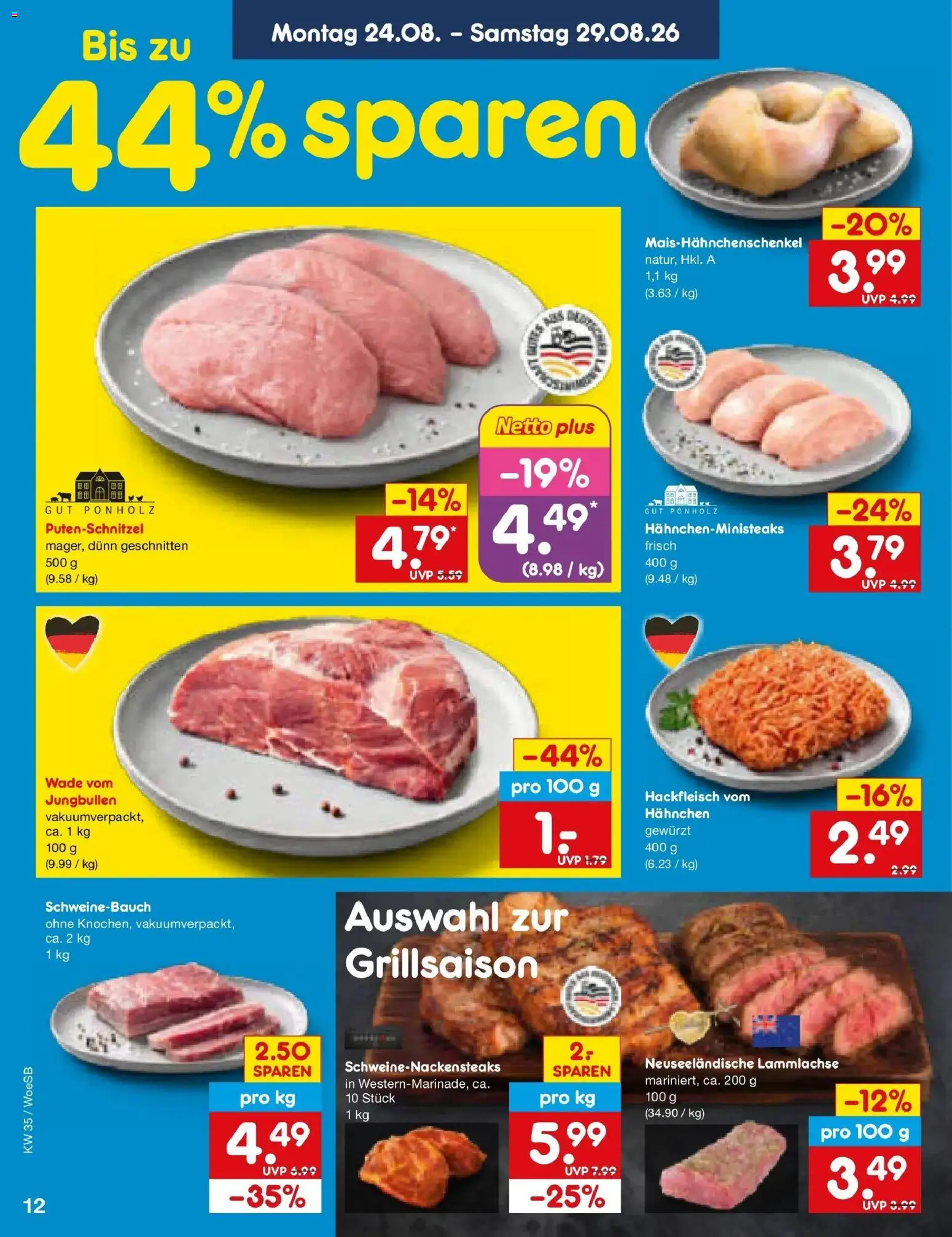 Netto Marken-Discount Prospekt Leonberg – gültig ab 24.08.2026 | Seite: 18 | Produkte: Hahnchen, Schweinebauch, Putenschnitzel, Hackfleisch