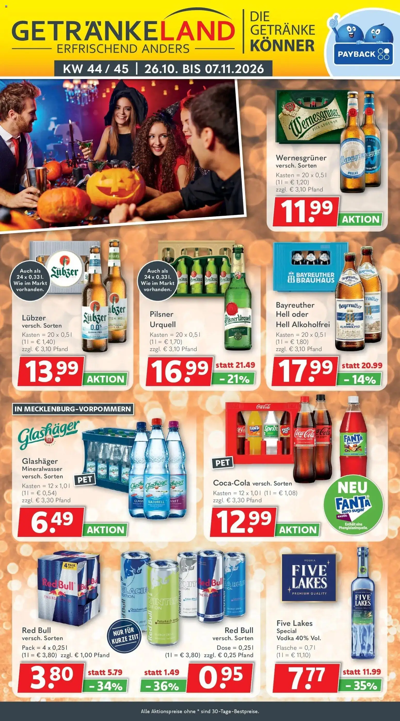 Getränkeland Prospekt Neustrelitz – gültig ab 26.10.2026 | Seite: 1 | Produkte: Fanta, Energy, Wernesgruner, Vodka
