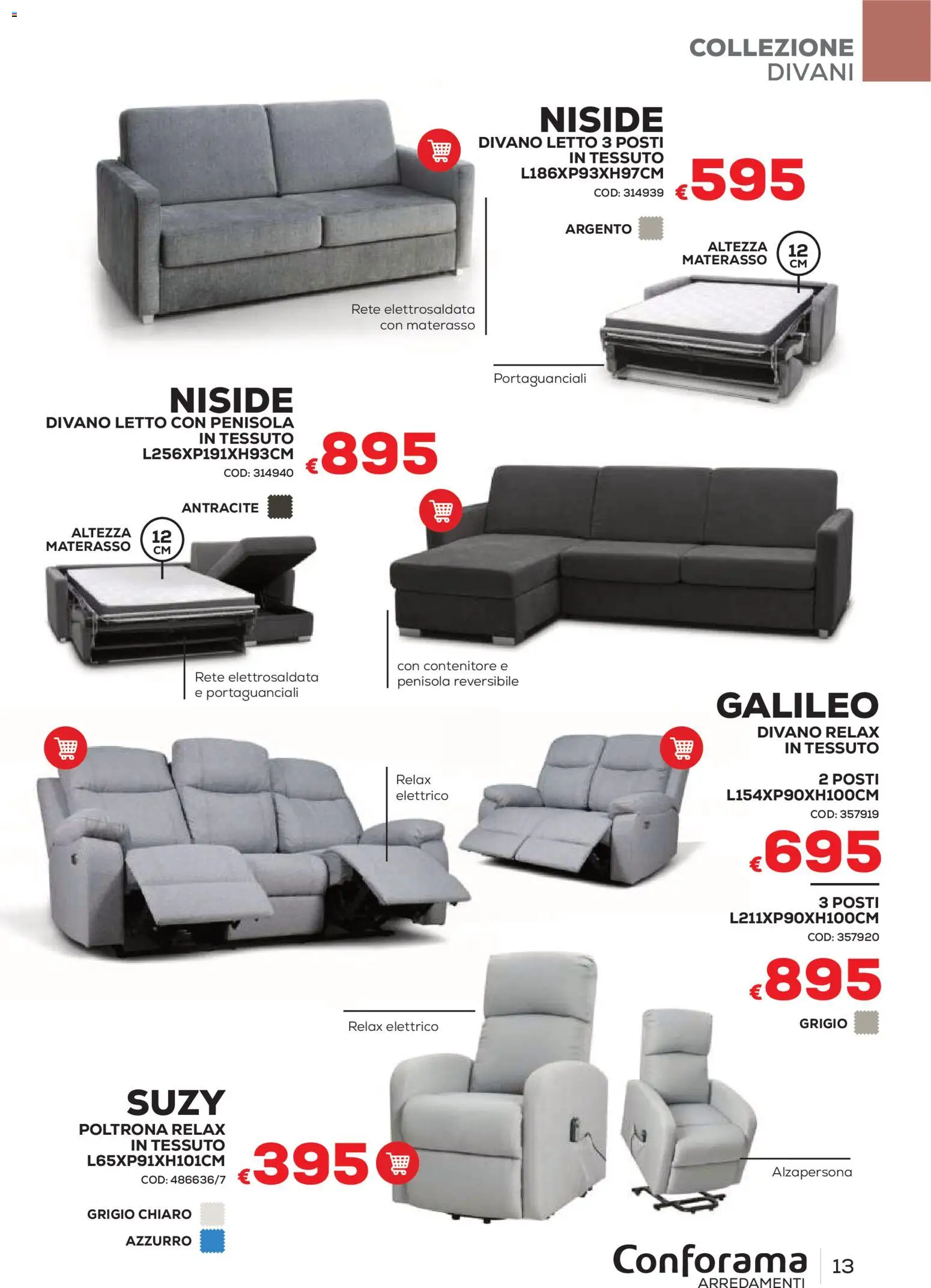 Volantino Conforama del 22/06/2026 | Pagina: 13 | Prodotti: Divano letto, Contenitore, Letto, Poltrona