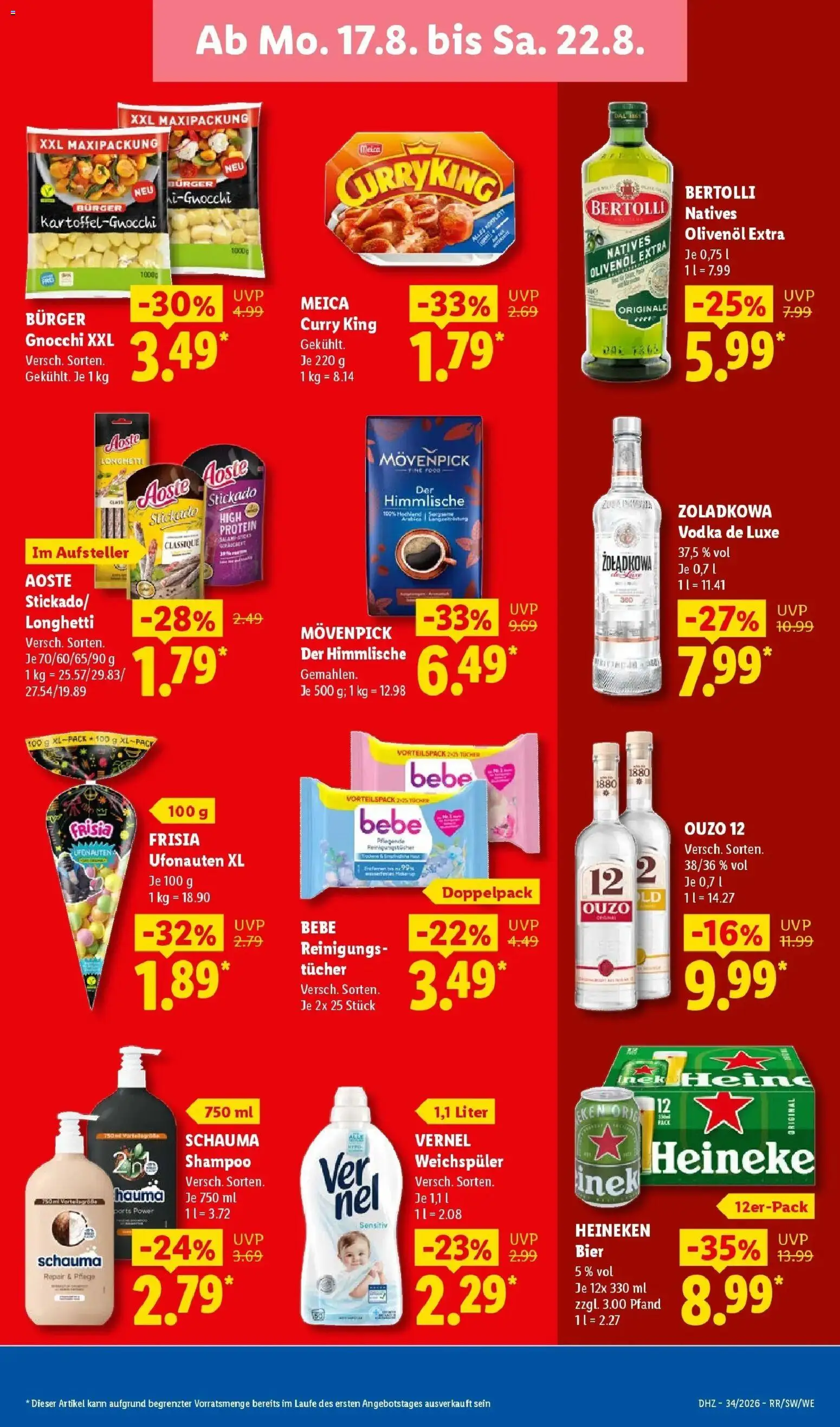 Lidl Prospekt Einbeck (ab 17.08.2026) zum Blättern » Angebote | Seite: 17 | Produkte: Gnocchi, Ouzo, Heineken, Vodka