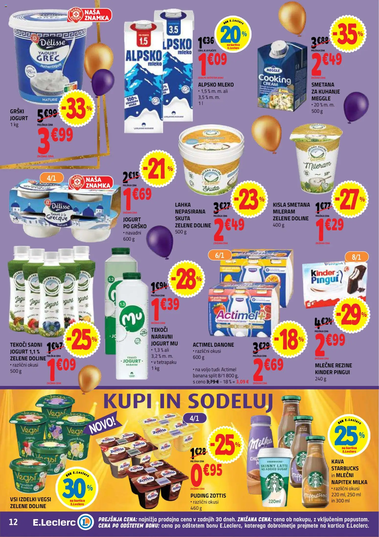 Novi E.leclerc katalog ponudbe – veljaven od 21.10.2026 | Stran: 12 | Izdelki: Puding, Mileram, Jogurt, Kisla smetana