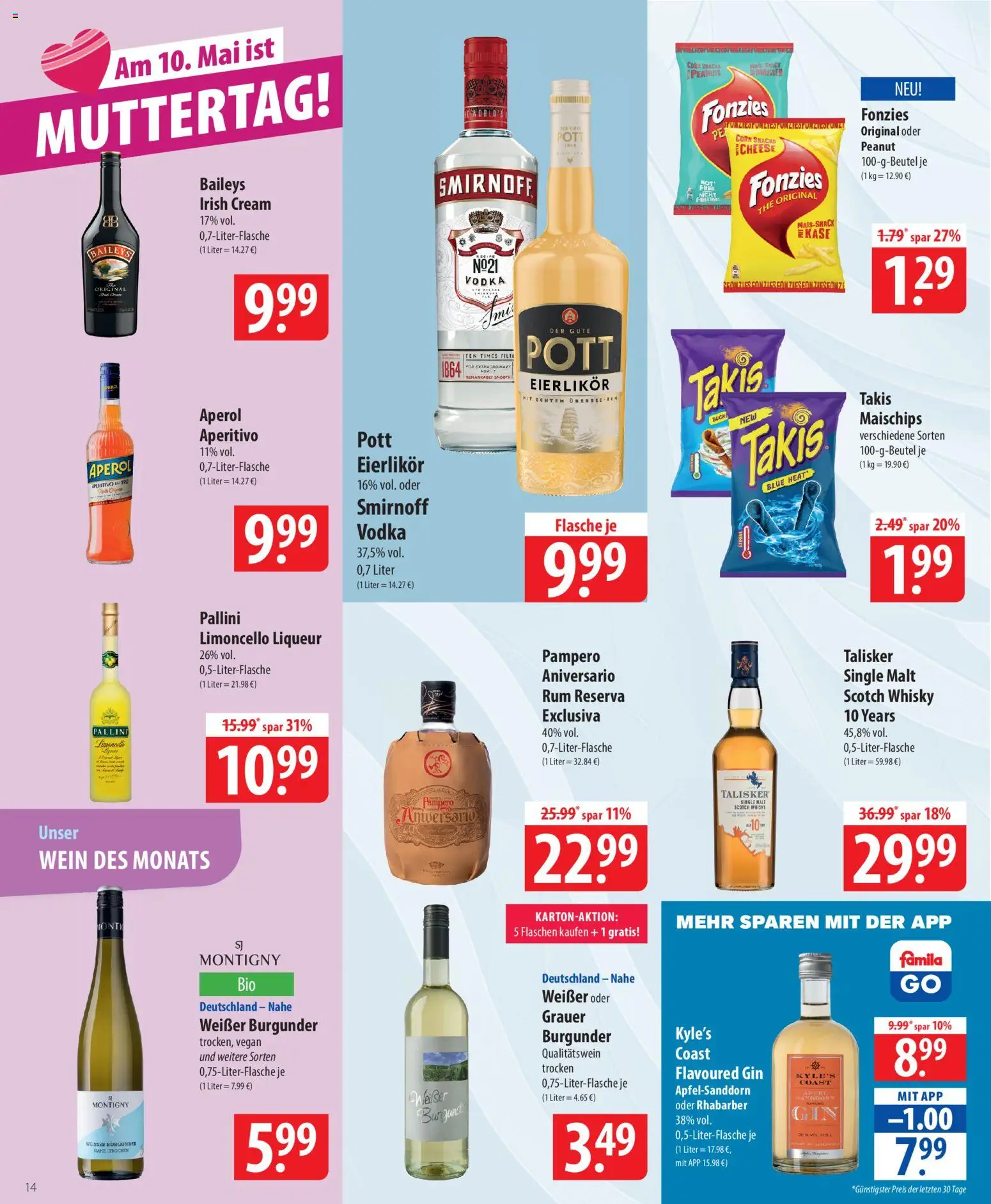 Famila Prospekt 	 – gültig ab 04.05.2026 | Seite: 14 | Produkte: Smirnoff, Limoncello, Aperol, Gin