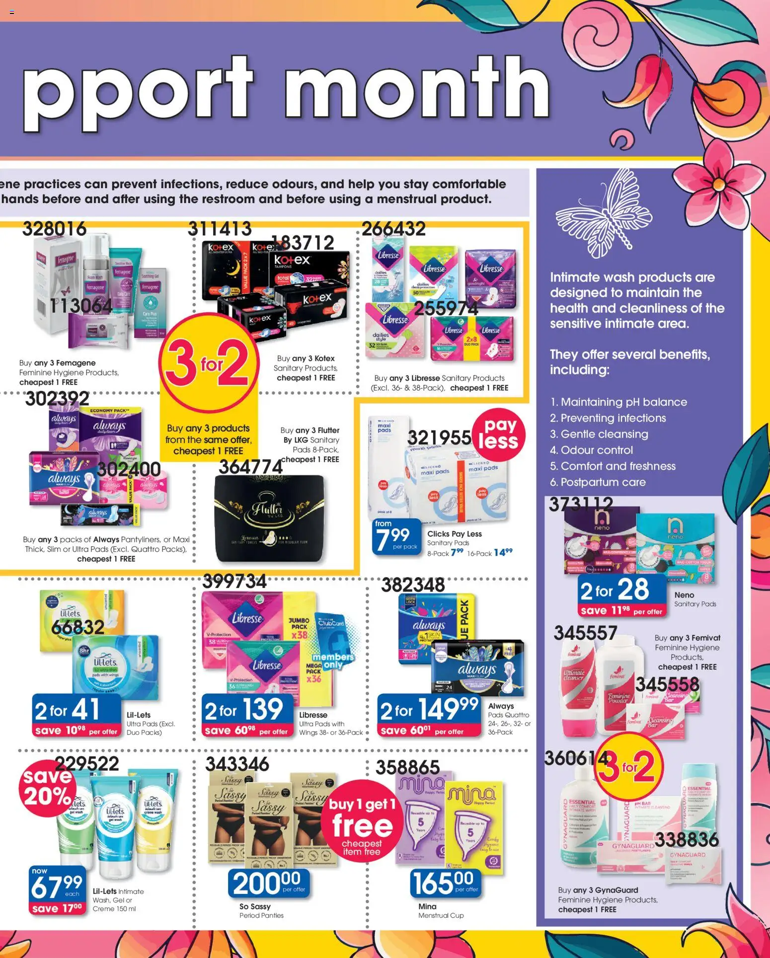 New Clicks catalogue – valid from 21.05.2026 | Page: 17 | Products: Panties, Intimate wash, Powder, Sanitary products