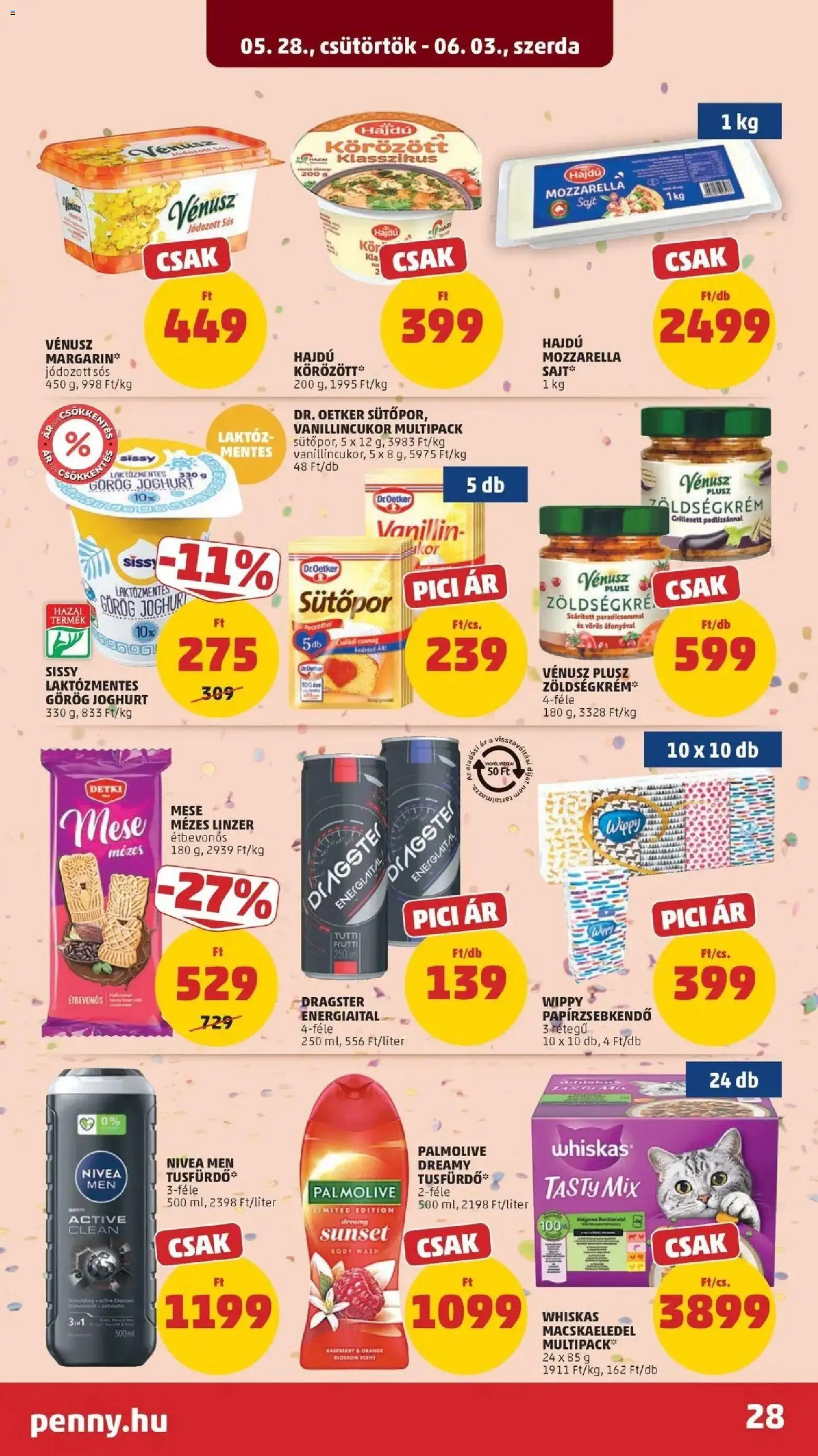 PENNY akciós ujság - amely érvényes a következő dátumtól: 28.05.2026 | Oldal: 28 | Termékek: Vanillincukor, Whiskas, Joghurt, Linzer