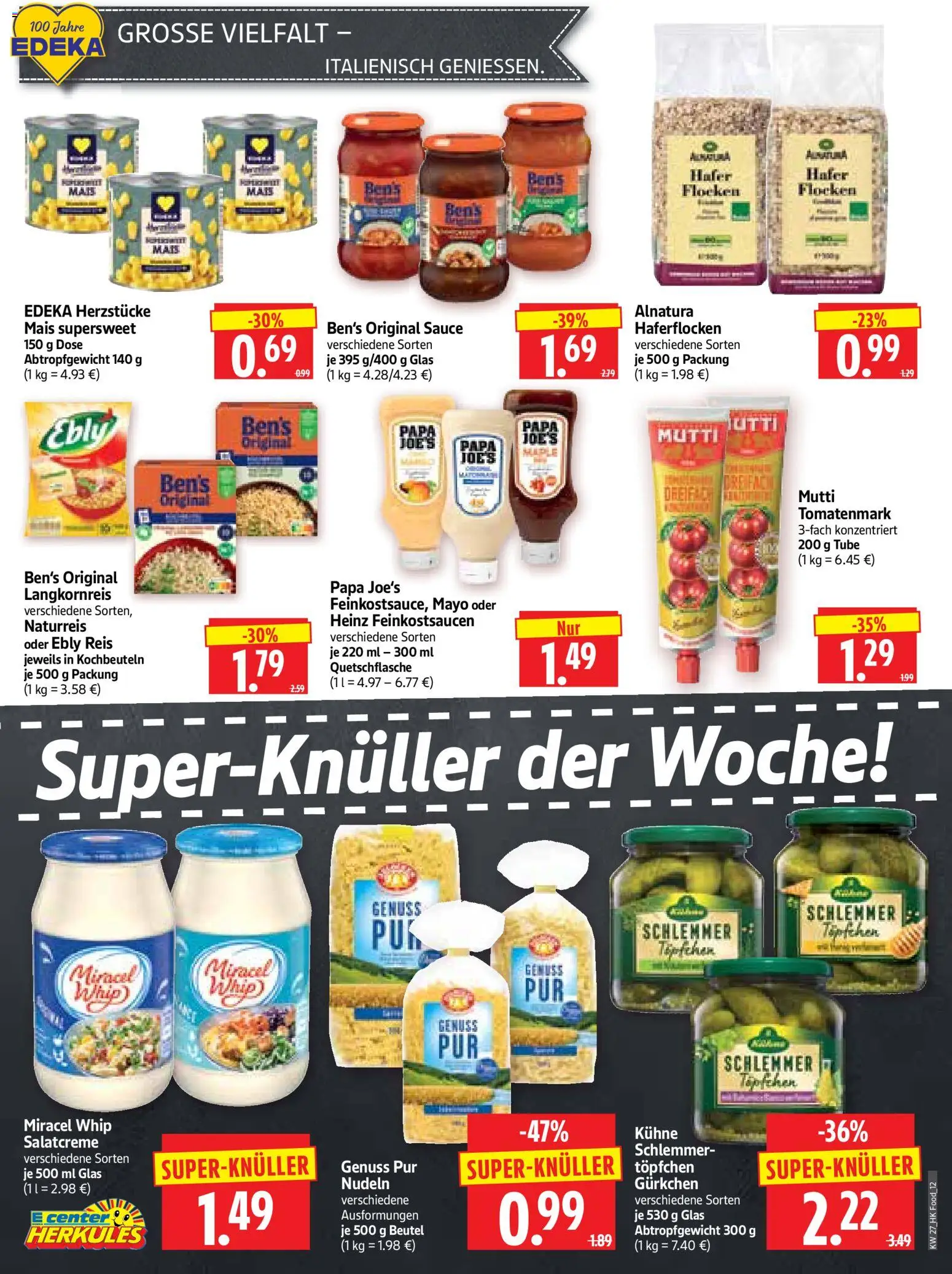 HERKULES Prospekt – gültig ab 29.06.2026 | Seite: 12 | Produkte: Miracel whip, Reis, Nudeln, Flocken