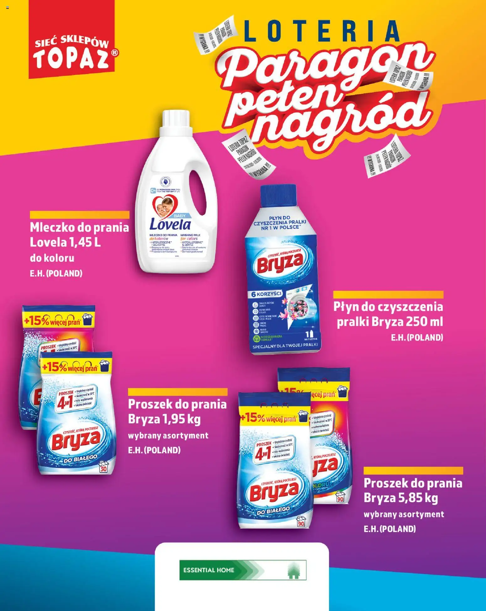 Topaz gazetka - Loteria Paragonowa od 24.08.2026 | Strona: 100 | Produkty: Proszek, Płyn do czyszczenia pralki, Lovela płyn, Lovela