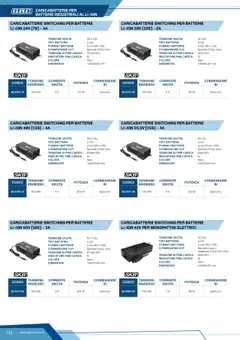 Anteprima del volantino CARICABATTERIE SWITCHING PER BATTERIE LI-ION 24V (7S) – 4A, Li-Ion battery charger, 29.4 Vdc, Li-Ion 24V (7S), Spinotto 5,5x2,1mm, 29.4±0.05V, Nero, 135x56x45 mm valido a partire dal 12.04.2025 | Pagina: 112