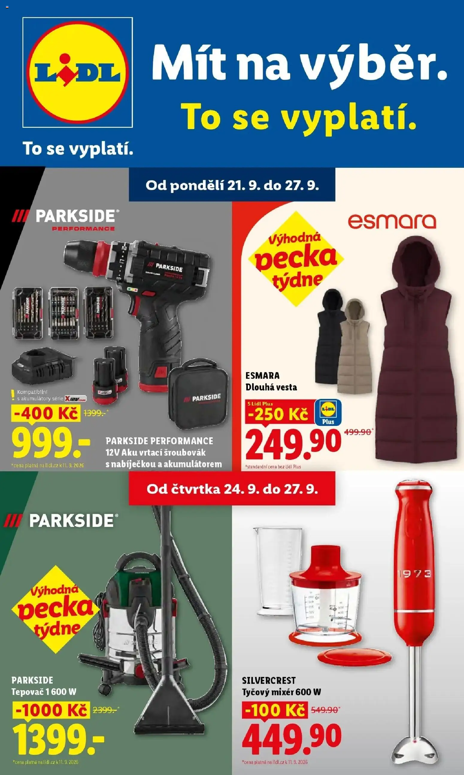 Lidl leták od 21.09.2026 - Nový akční leták | Strana: 1 | Produkty: Vesta, Parkside, Šroubovák, Mixér