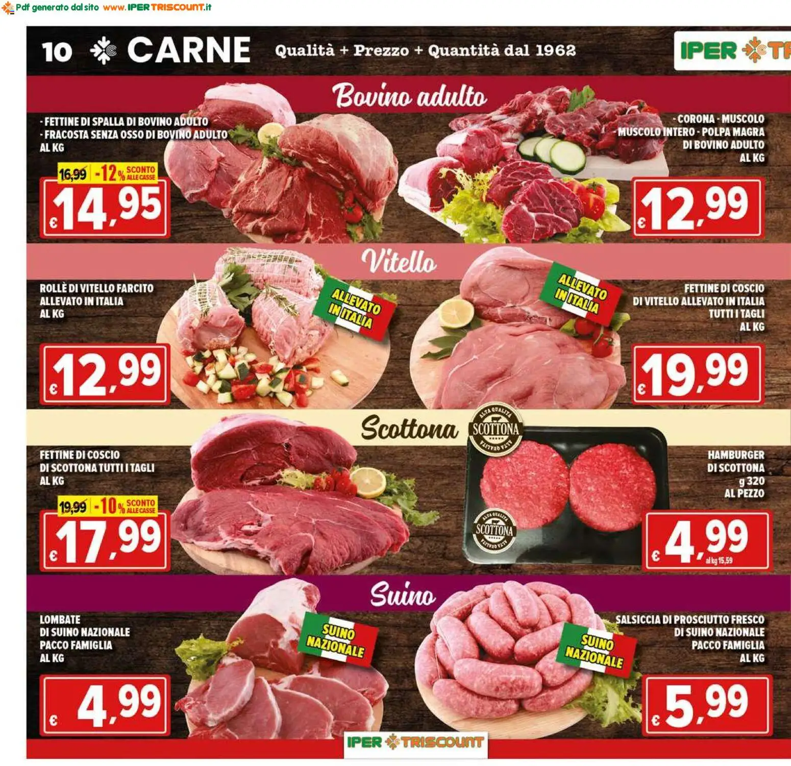 Volantino Ipertriscount del 14/10/2026 | Pagina: 10 | Prodotti: Spalla, Prosciutto, Salsiccia, Carne