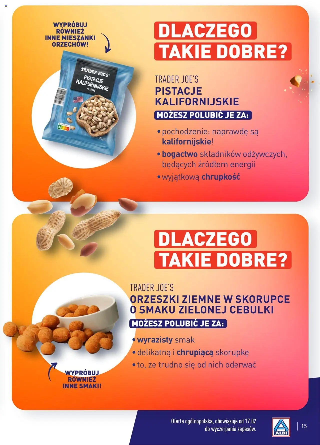 Aldi Gazetka - Wielki test od 17.02.2025 | Strona: 15 | Produkty: Pistacje, Orzeszki ziemne, Orzeszki