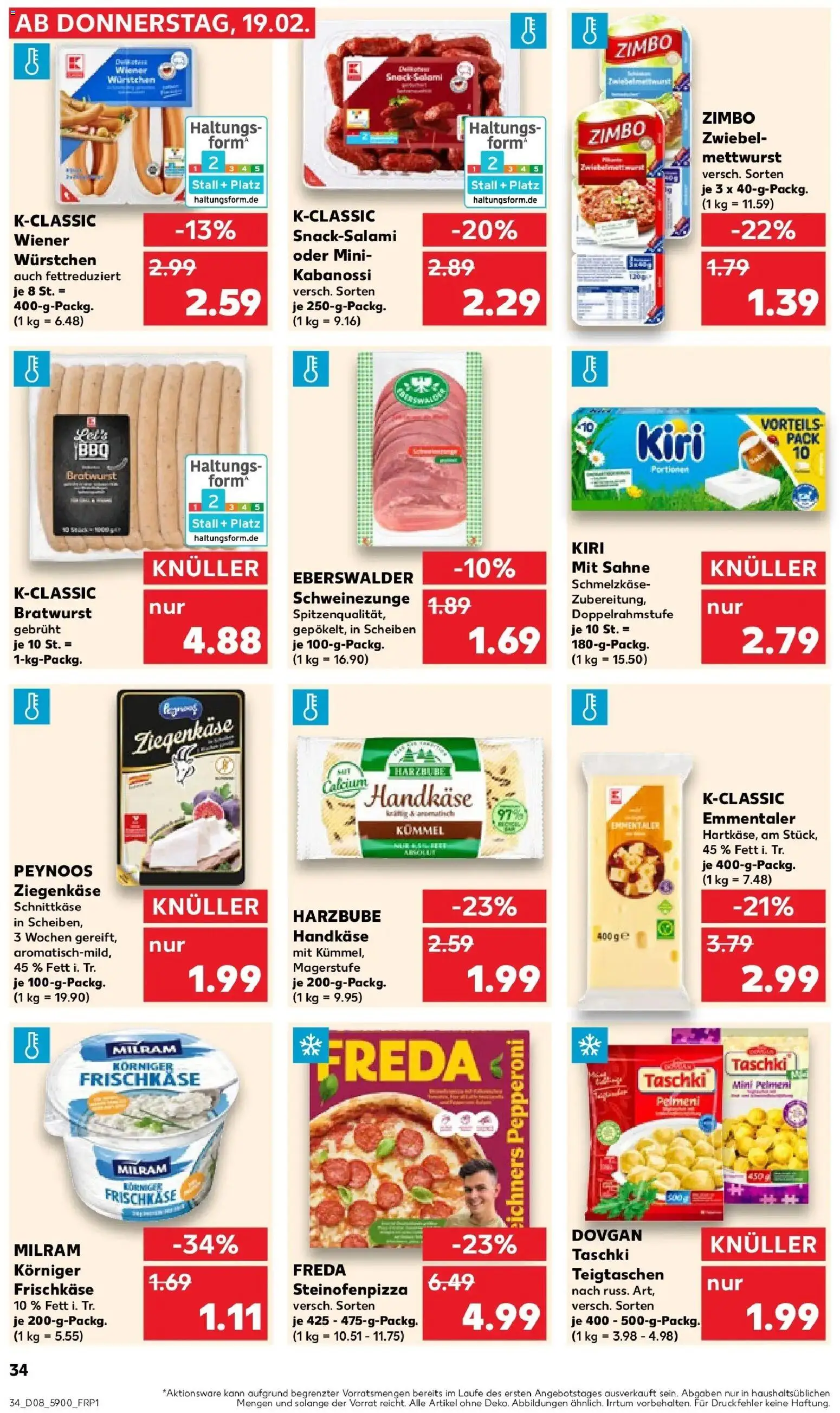 Kaufland prospekt Dresden	 – gültig ab 22.02.2026 | Seite: 34 | Produkte: Wiener wurstchen, Ziegenkäse, Milram, Salami